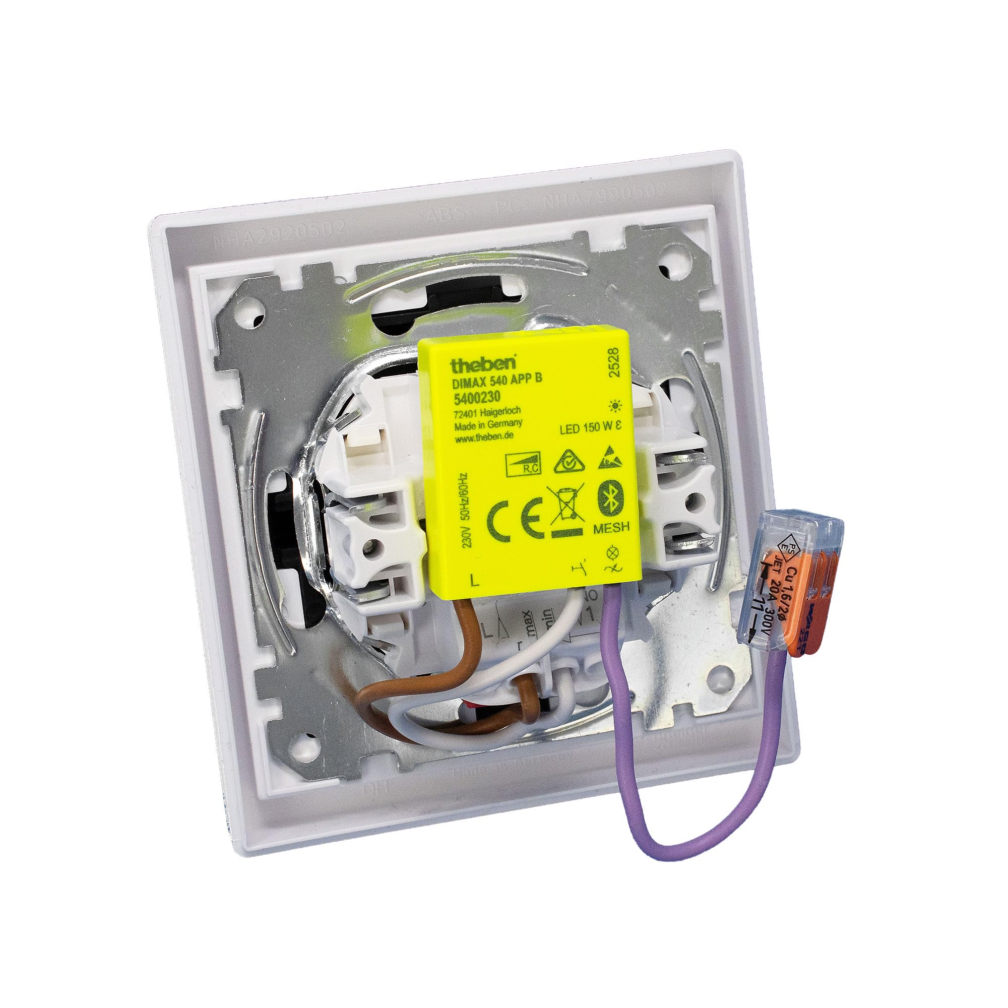 Theben 5400230 DIMAX 540 APP B mini dimmer a incasso R/C Bluetooth Mesh | ultracompatto 32,7 x 26,6 x 9,6 mm, nessun neutro, 150 W LED, scene luce, programma astronomico, 100 m cavo
