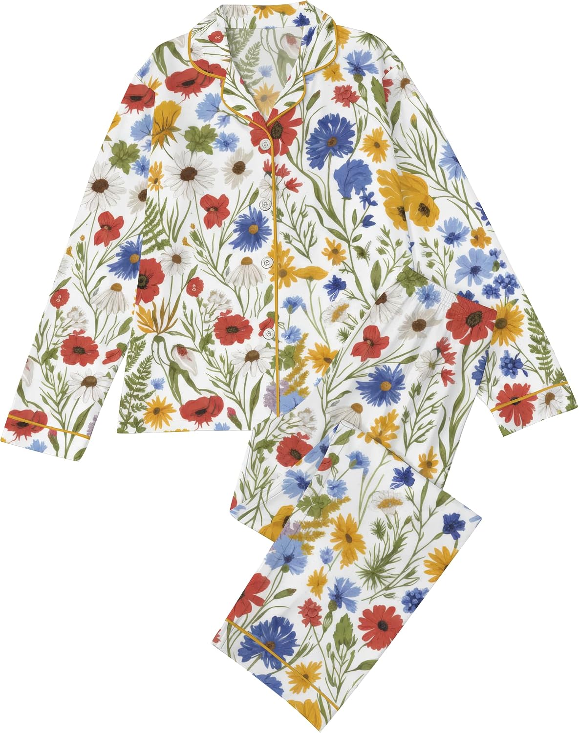 ThuhaTree Store Colorful Funny Flowers Pajamas Set – Flower Lover Pajamas Set Multicolor