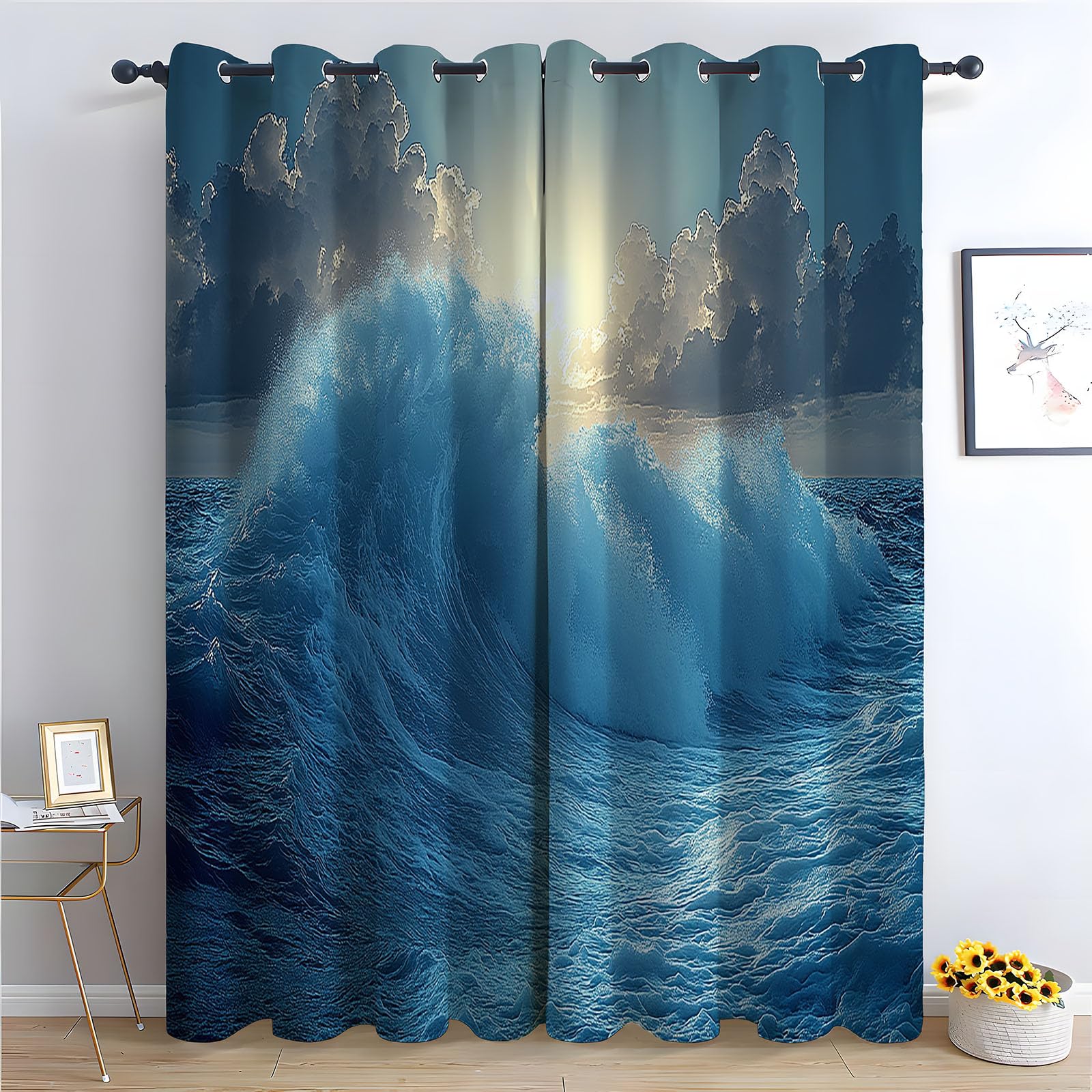 Rideaux occultants océan design salon moderne isolant H215xL100 cm