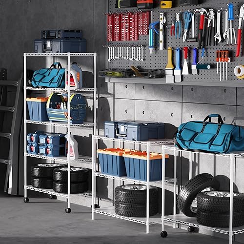 Miniatura 10 de Estantería de alambre NSF de 5 niveles, 14 x 30 x 60 pulgadas, capacidad de 750 libras, estante de metal ajustable con ruedaspatas niveladoras y