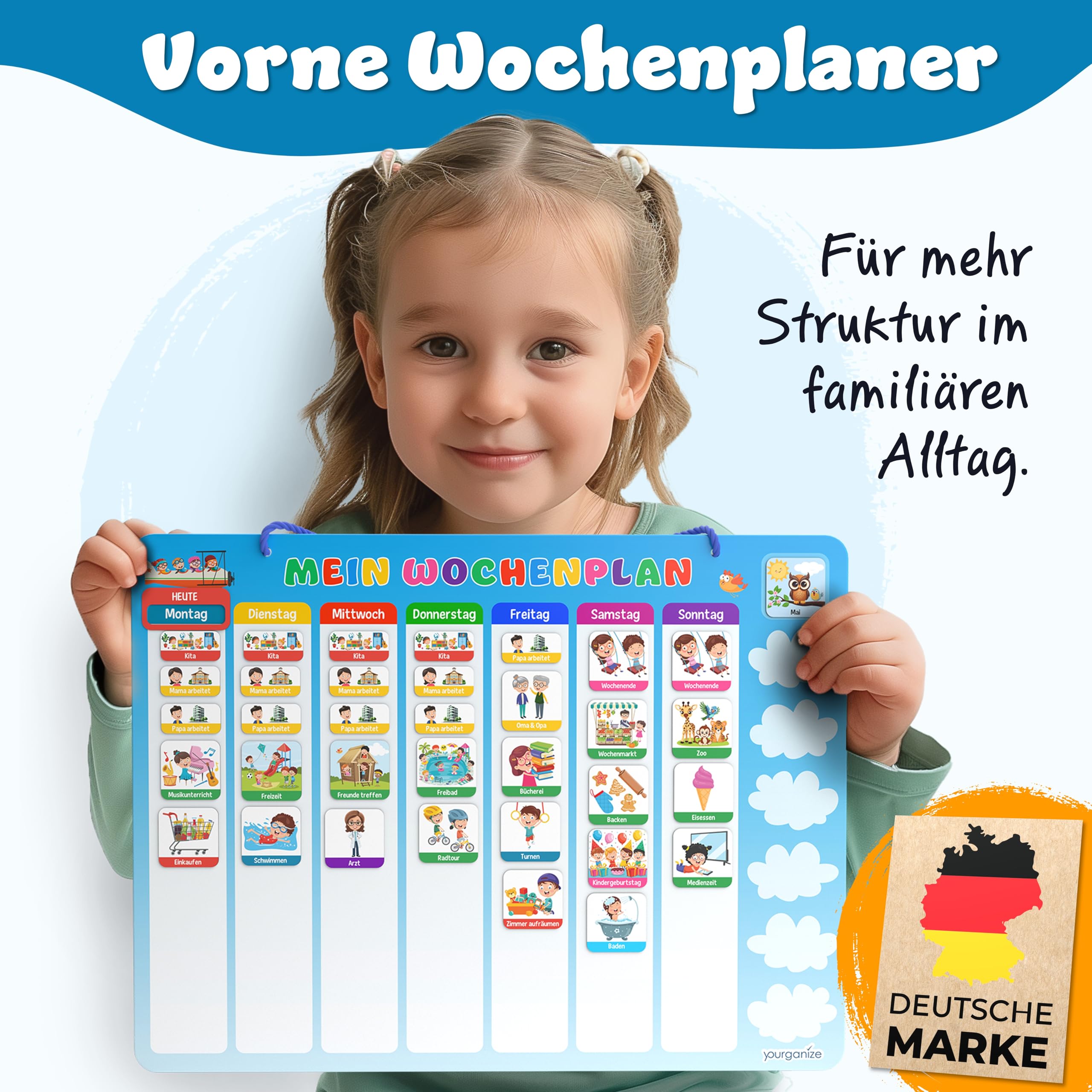YOURGANIZE® 2-in-1 Wochenplaner und Tagesplaner für Kinder - inkl. 196 Magnete + 160 Sticker zum Personalisieren - Routine Planer Kinder
