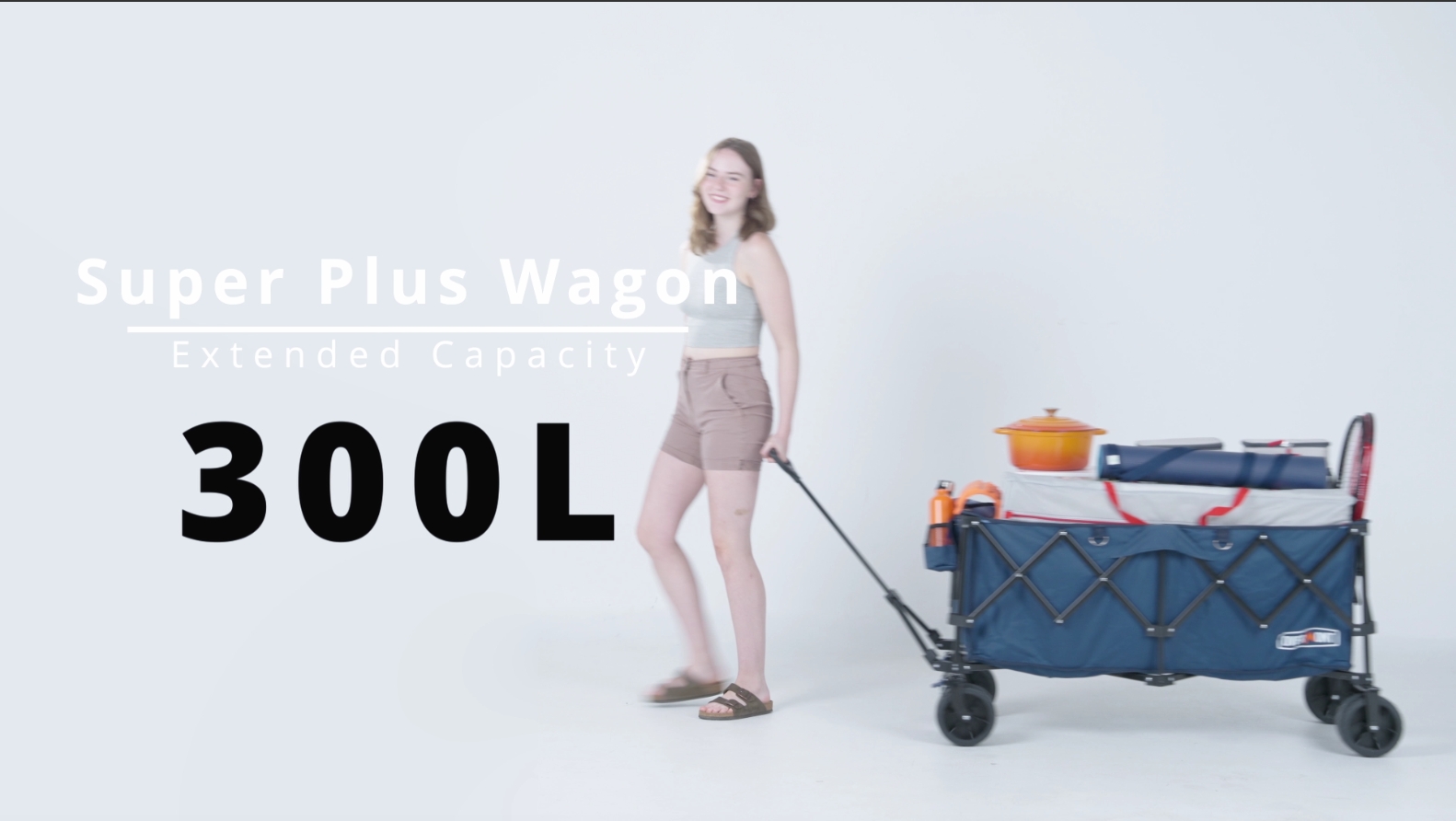 Overmont Faltbar Klappbar Bollerwagen mit Bremsen - Alle Gelände Räder - 300I großes Fassungsvermögen mit Seitentaschen Getränkehalter Verstellbarem Griff - bis 200 kg Tragkraft Blau – Bild 8