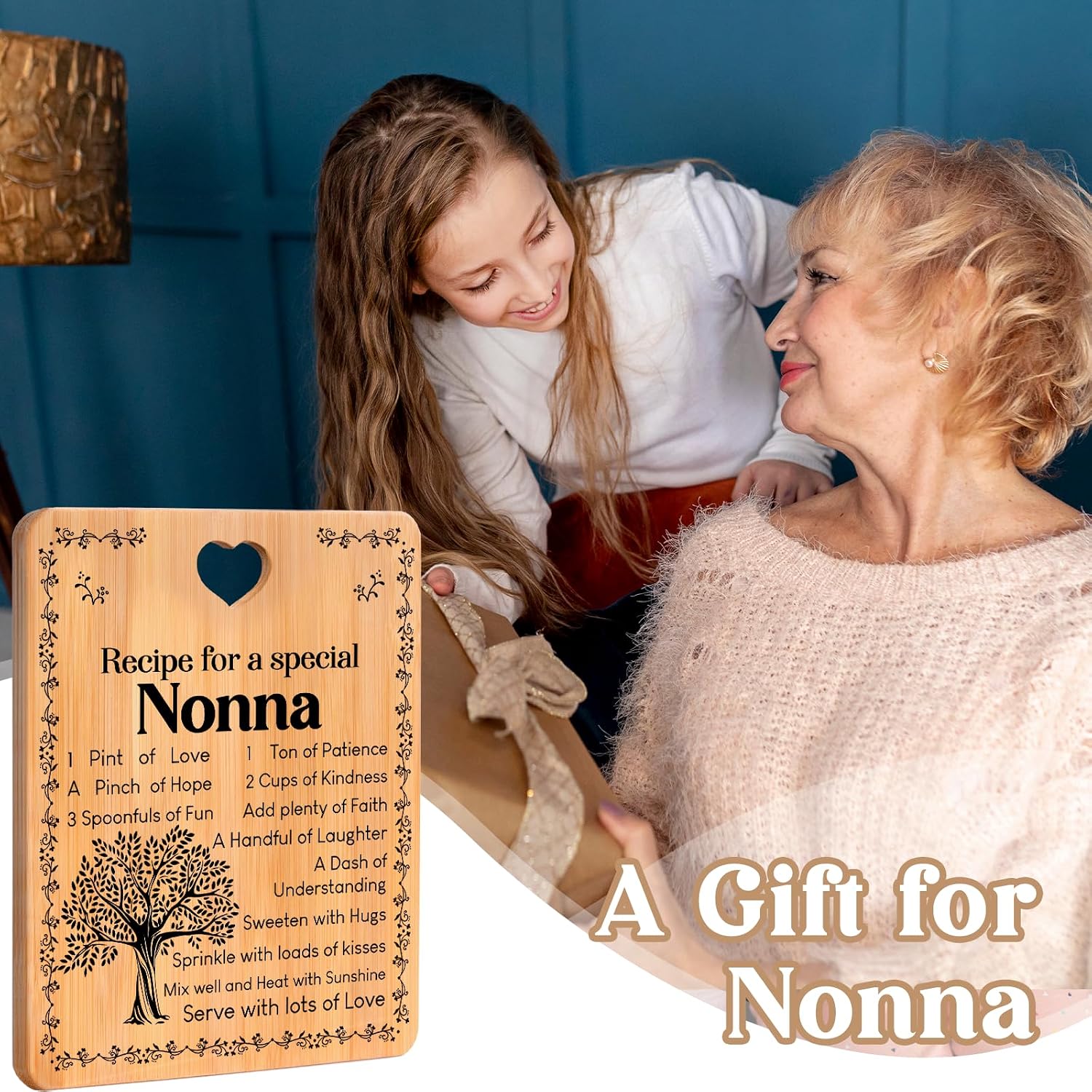 Nonna Gifts - "Recipe for a Special Nonna" Gifts for Nonna Cutting Board Set, Bamboo-Made Engraved Utensil Set Nonna Gifts for Grandma Cutting Board, Nonna Gifts from Grandkids.