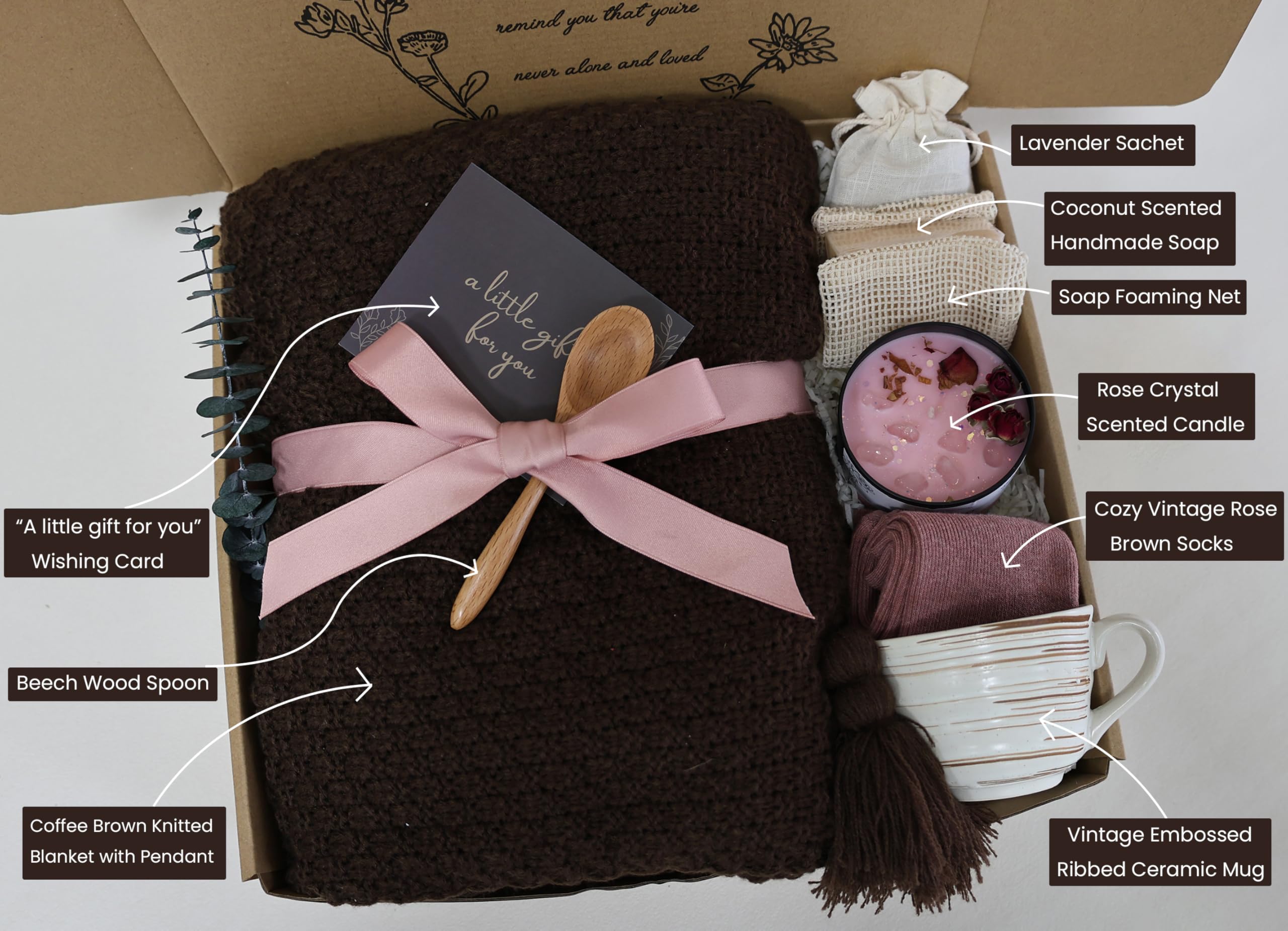 CASTATEO Cómoda cesta de regalo con manta, decoraciones, muñeca de punto y artículos de cuidado para regalo, cumpleaños, día de la madre, día del padre (gris y azul marino)