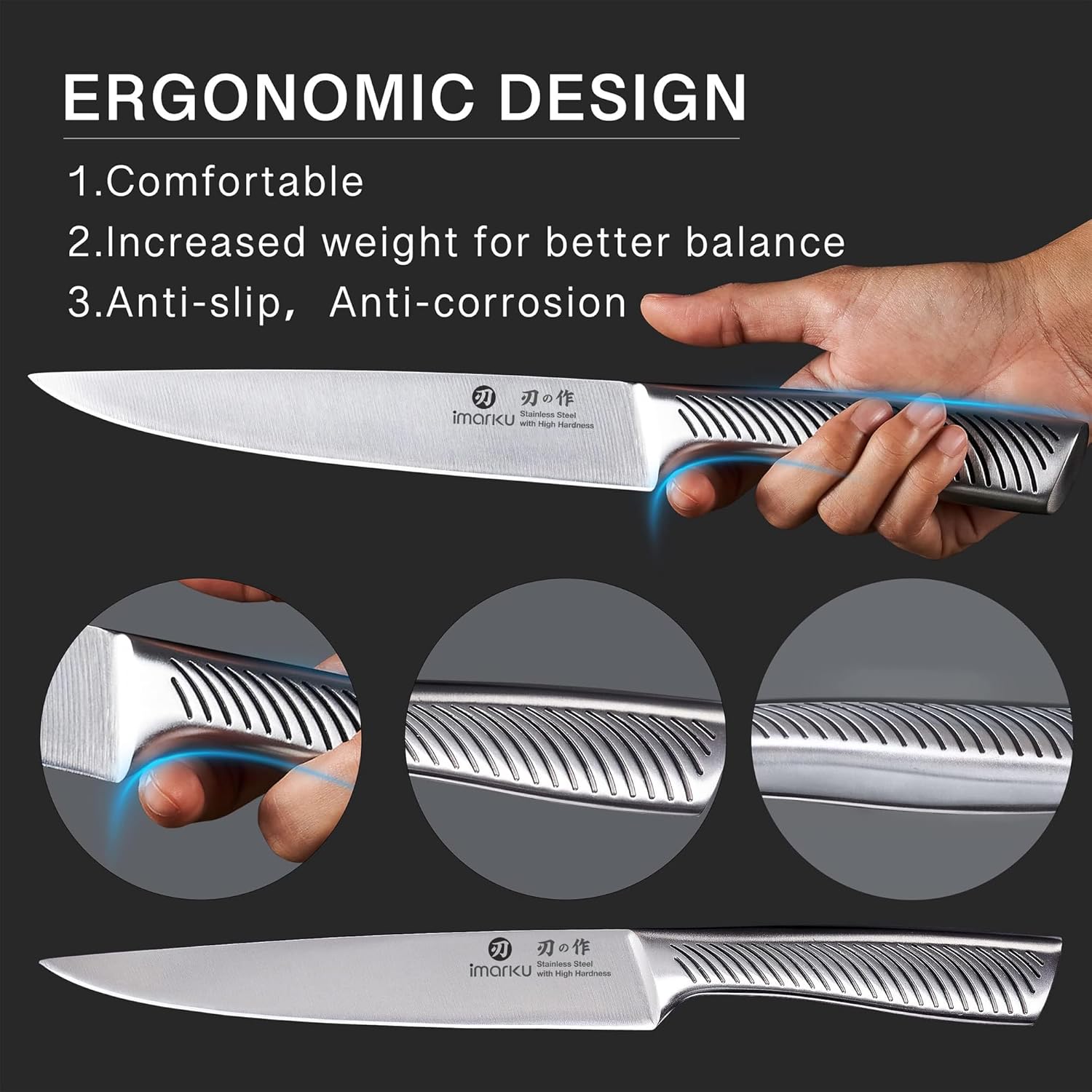 imarku Knife Block Set, 14Pcs High Carbon Stainless Steel Knife Set with Block, Kitchen Knife Set Black, Dishwasher Safe, Build-in Sharpener - Image 4