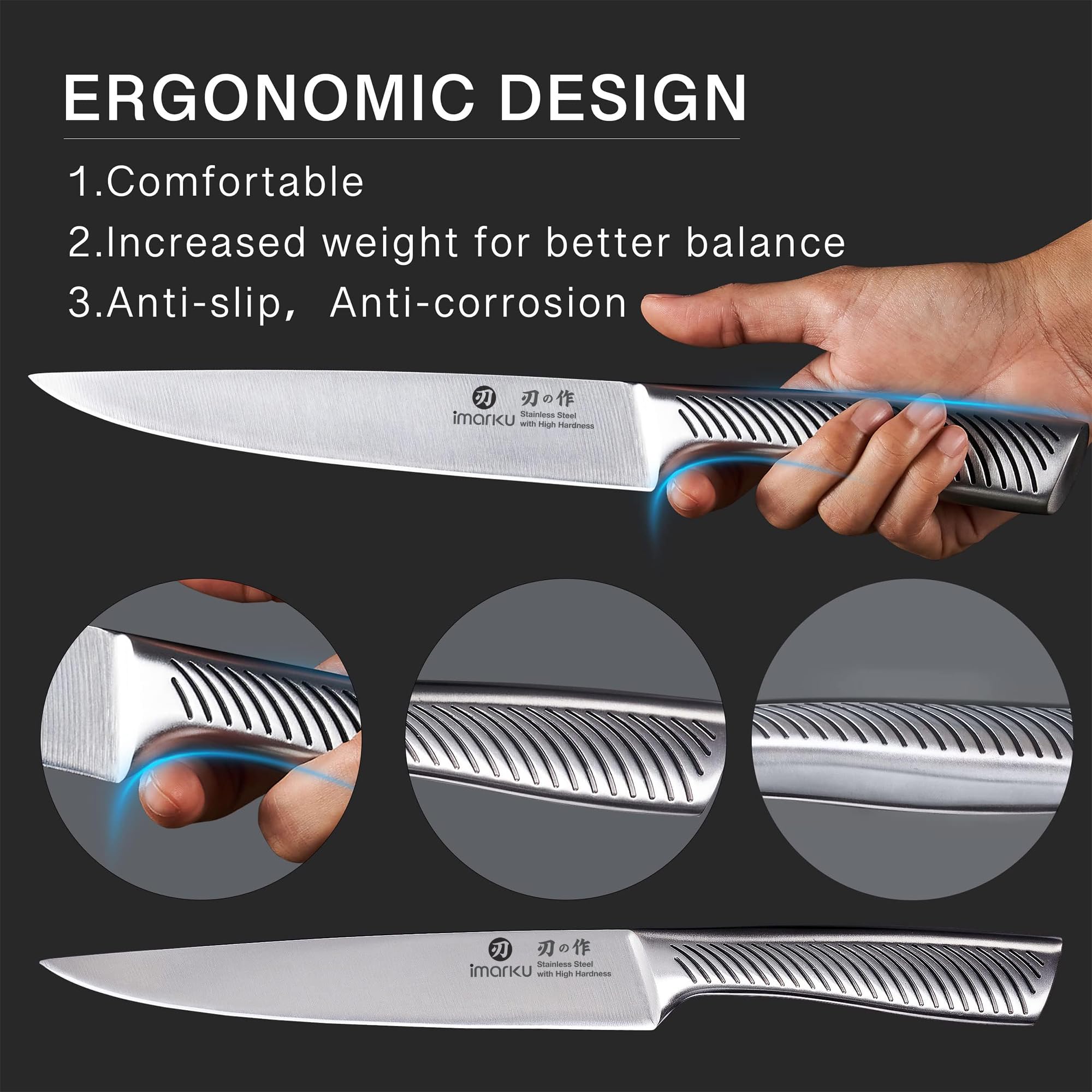 imarku Couteau Cuisine Professionnel, Set de 14 Couteaux de Cuisine en Acier Inoxydable, Bloc à Couteaux avec Aiguisoir, Poignée Ergonomique, Cadeau Fête des Pères