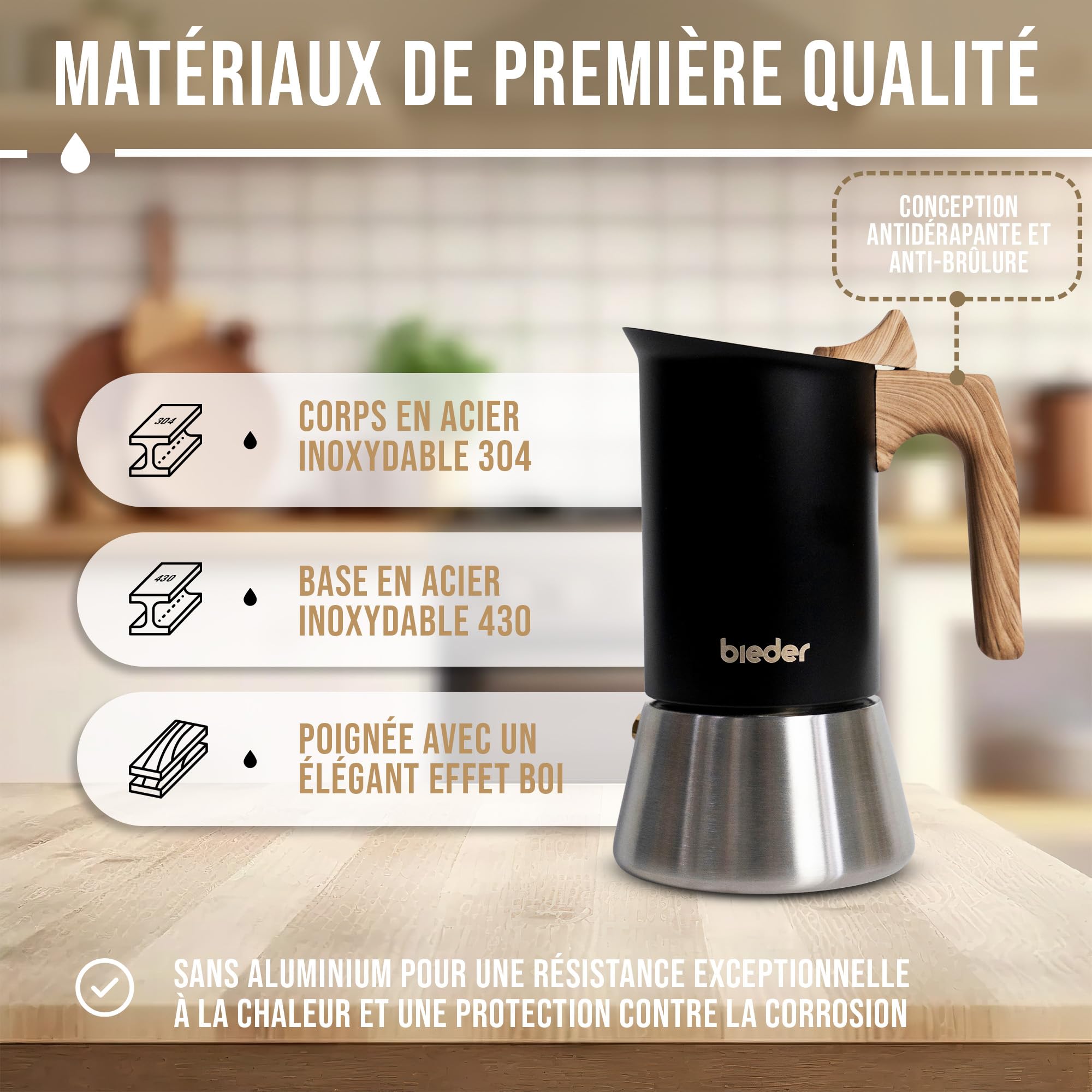 Cafetière Italienne 300Ml 6 Tasses En Acier Inoxydable - Maison