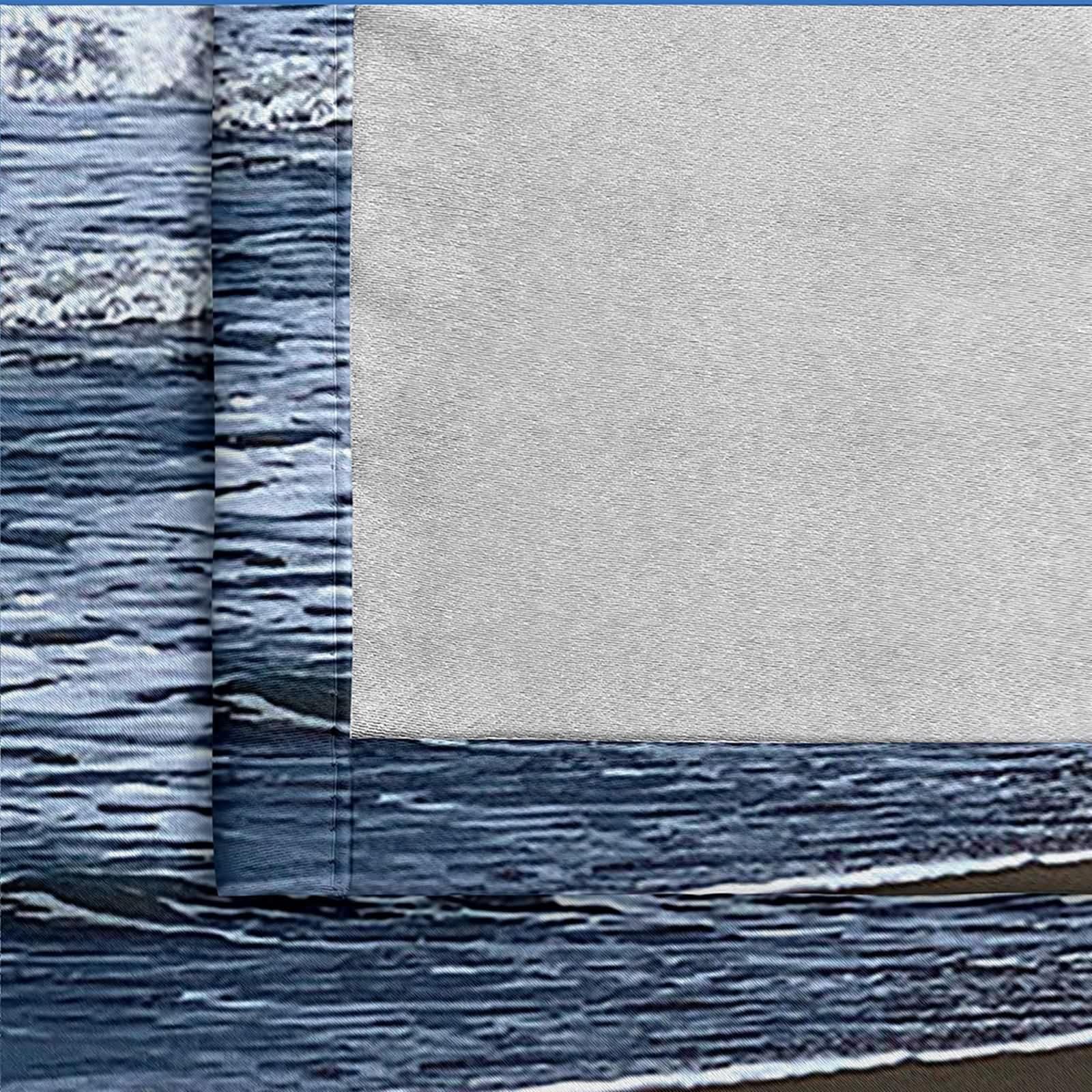 Verdunklungsvorhänge Schlafzimmer, Gardinen Verdunklung 2er Set Blaugrau Polyester Ozeanlandschaft Dekoration 2 Stück B 86 x H 214 cm