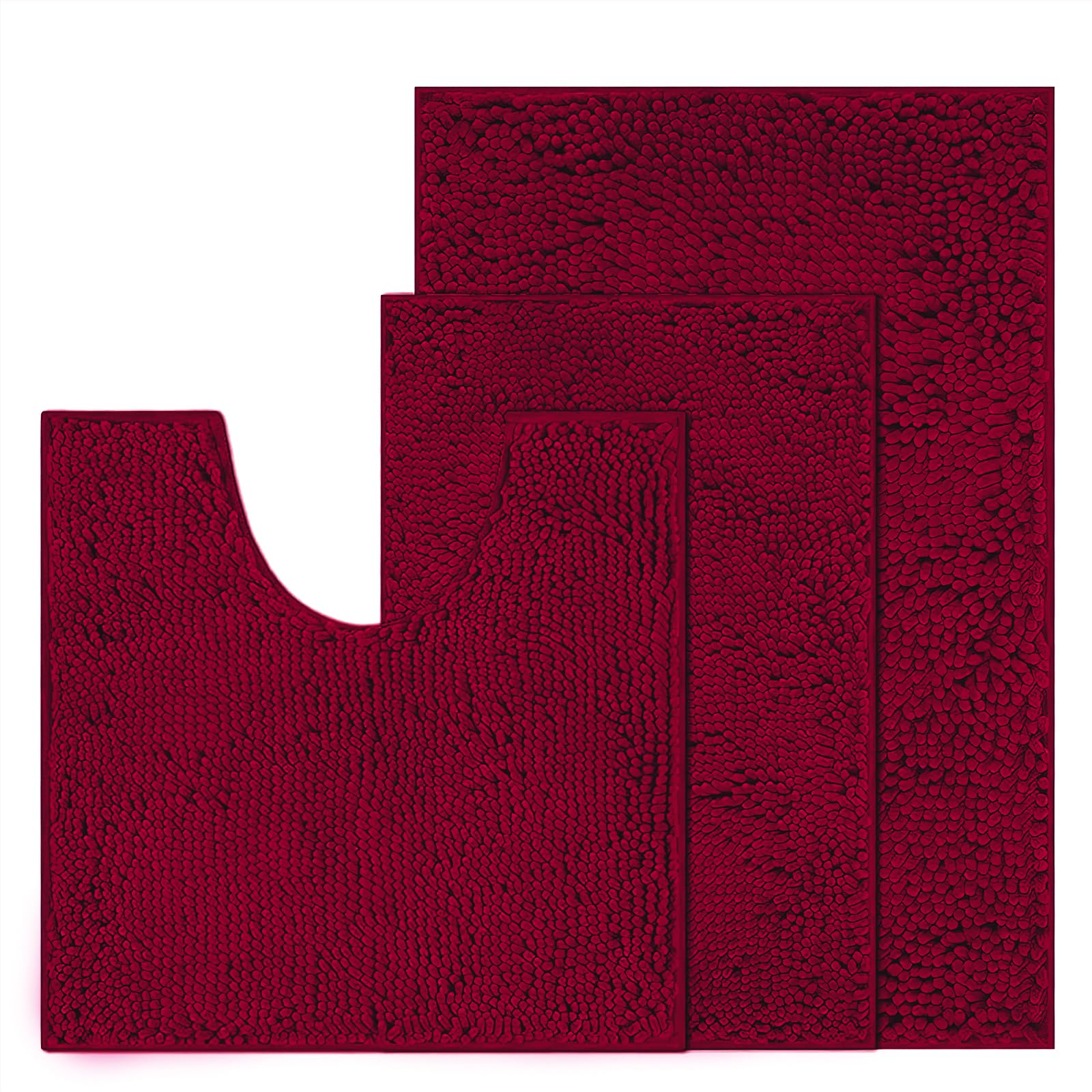 RUN HELIX Chenille Bath Mat, Non Slip Extra Soft Bath Toilet Mat 3 Pieces, Super Absorbent Bath Rug for Bathroom Bedroom