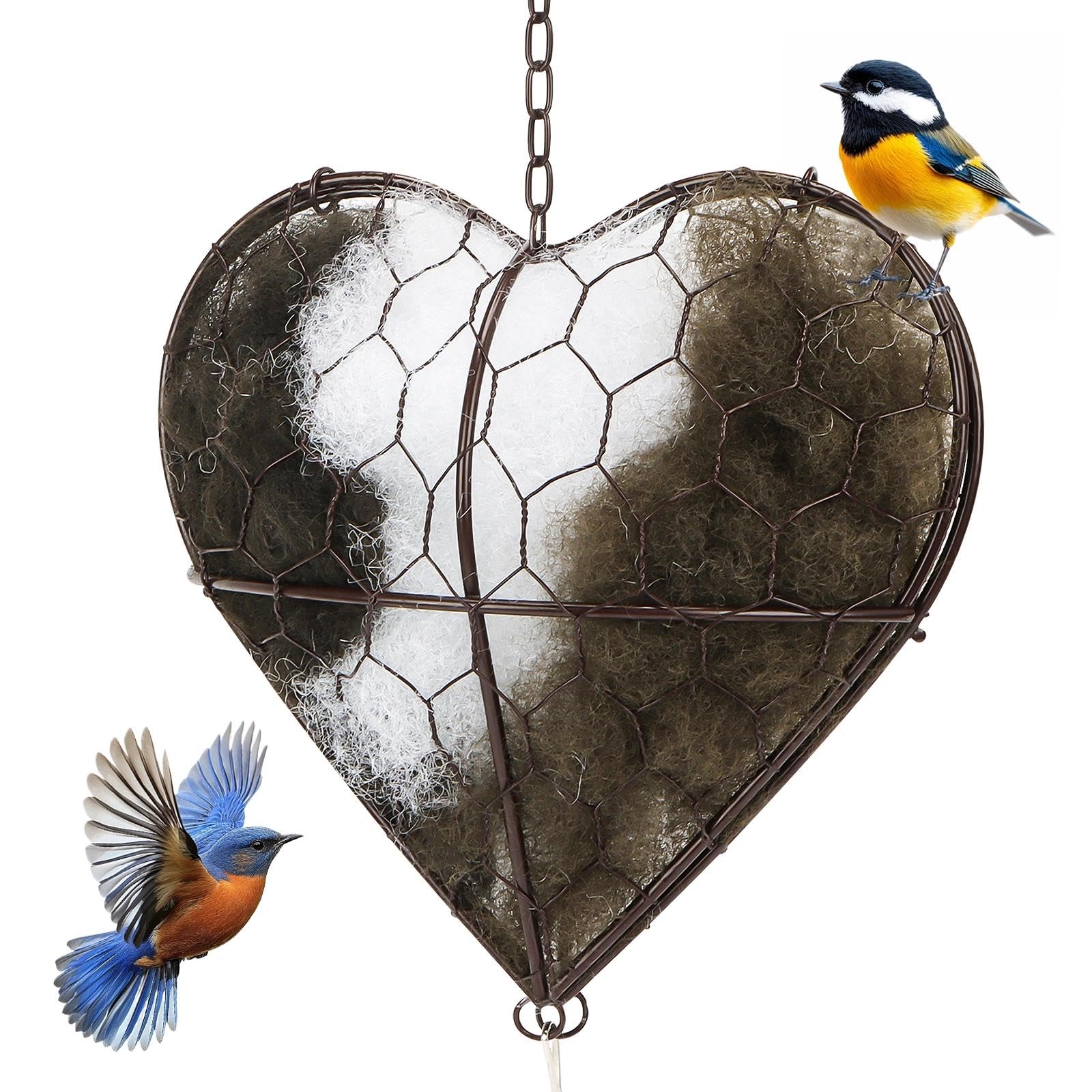 Ufdeoton Handmade Fiber Bird Nesting Heart Refillable Birds Haven Bird Nests Material Holder Heart Shape Hummingbird Nesting Winter und Sommer Nester Houses Design for Wild Birds Home Garden Yard