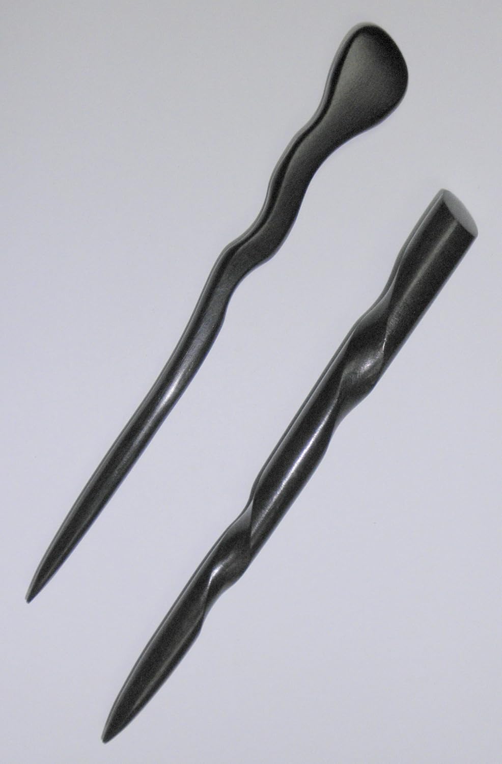 JWL (1) Ebony Spiral & (1) Ebony Conical 6 Inch Hair Stick Pick Pic Pin Fork - Hawaiian Style