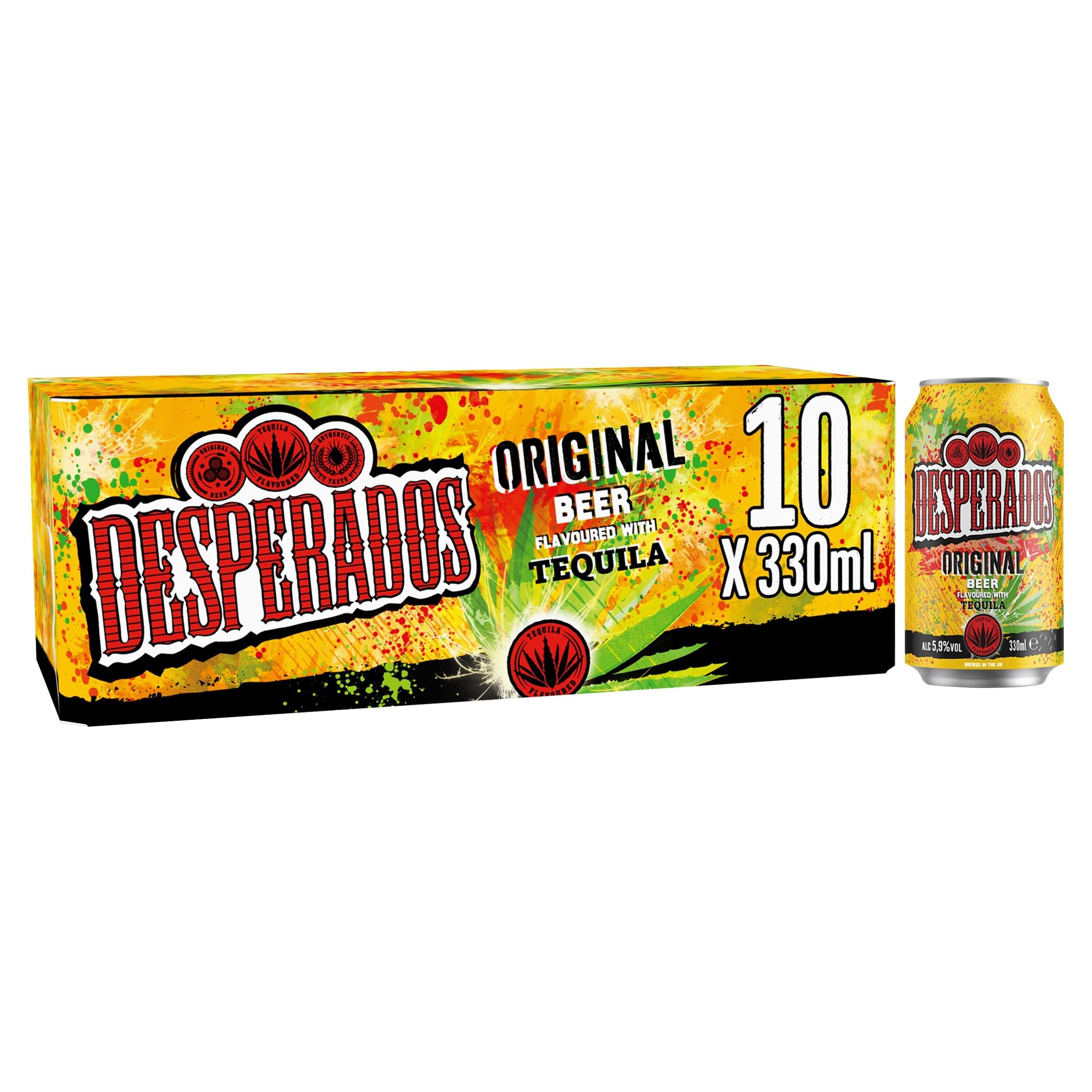 Desperados Tequila Beer Cans 10 x 330 ml, 5.9% ABV Multipack, Lager Beer with a Twist of Tequila, Refreshing Taste with Lemon and Spicy Notes, optimum for Parties and Festivals, Best Serve Chilled