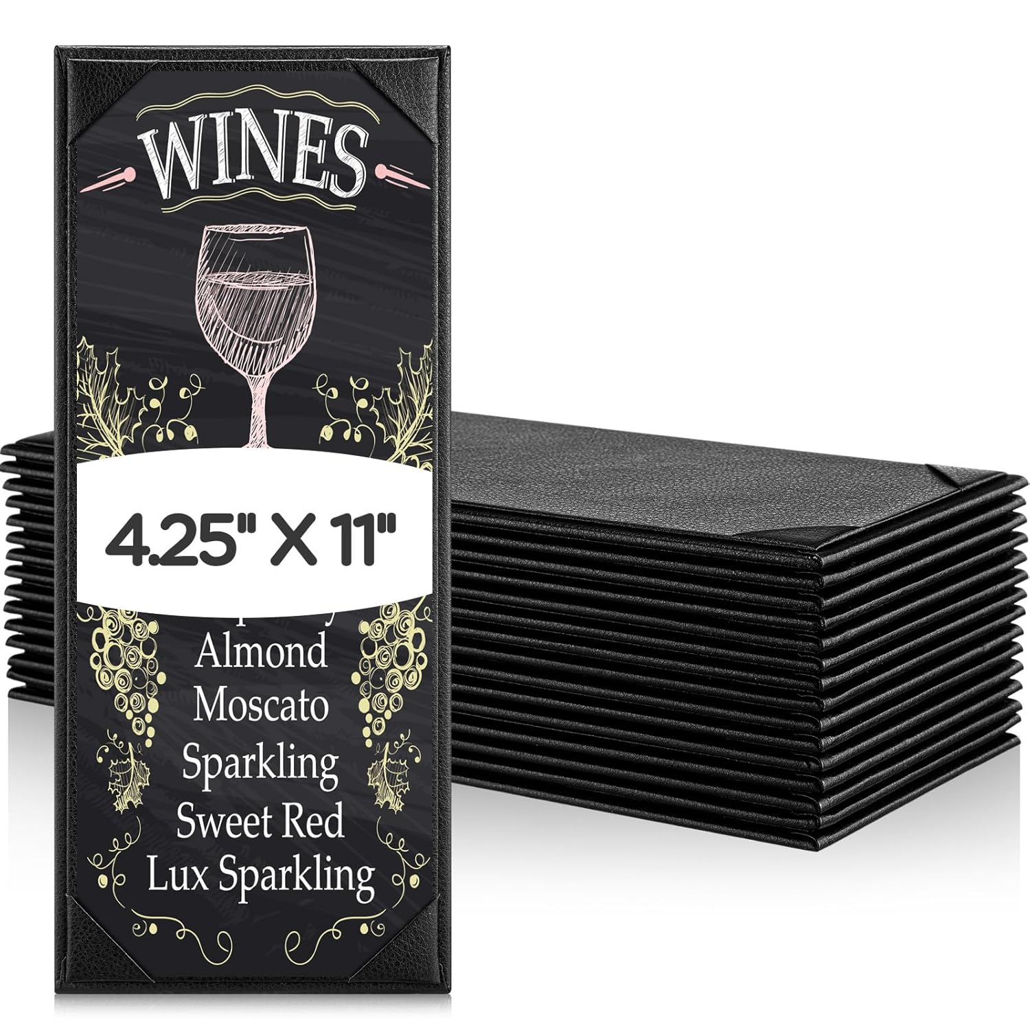 16 Pcs Restaurant Leather Menu Holders Single Panel Menu Covers for Wine Drinks List 4.25 x 11 Inch Black Menu Book Cover with Angled Corners for bar Hotel Coffee, Single View