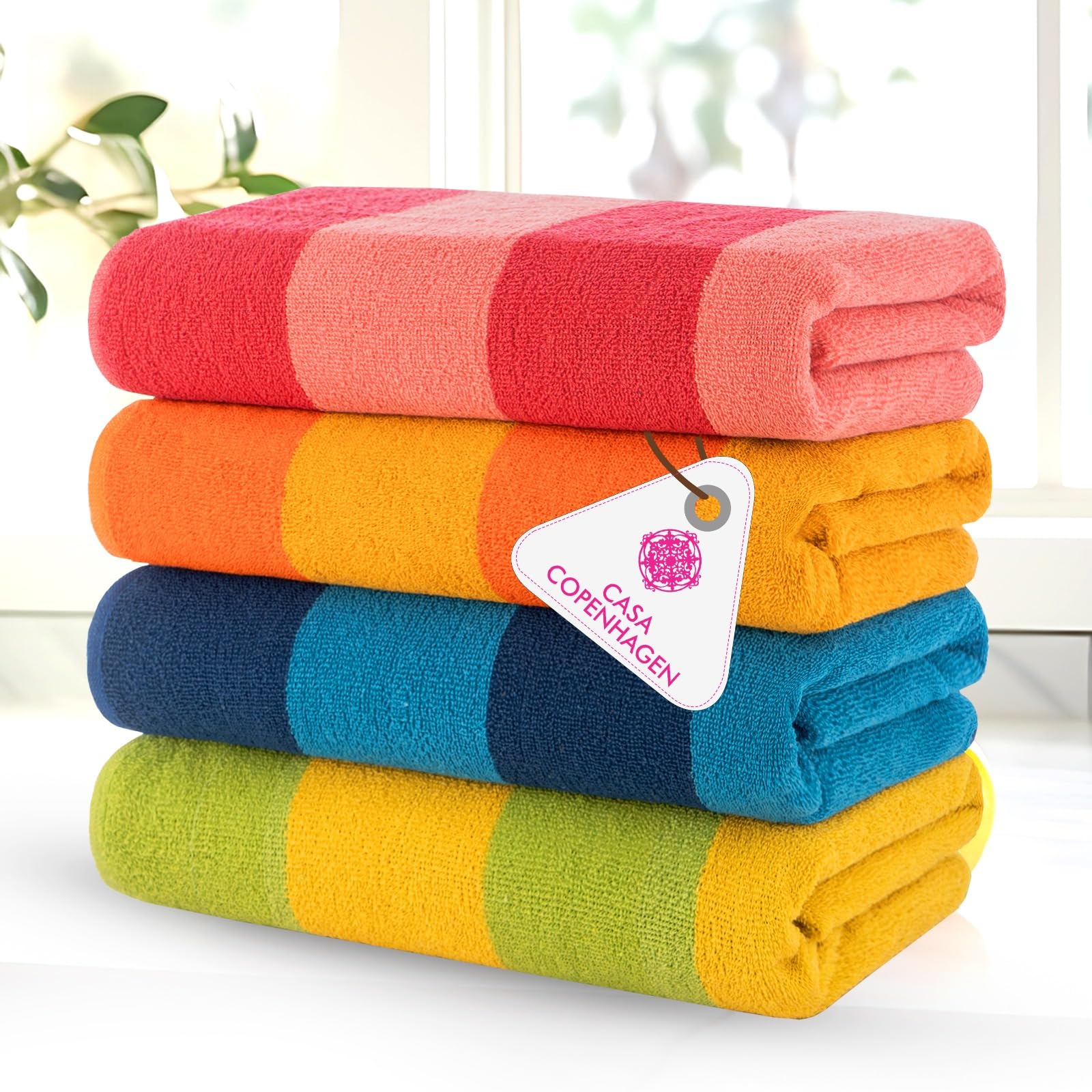 Casa Copenhagen Set de Regalo de 4 Toallas Malibu – Toallas de Playa Arcoíris, Toallas de Piscina extragrandes de 75x150 cm, 100% algodón (El Regalo de Verano Hombres y Mujeres)