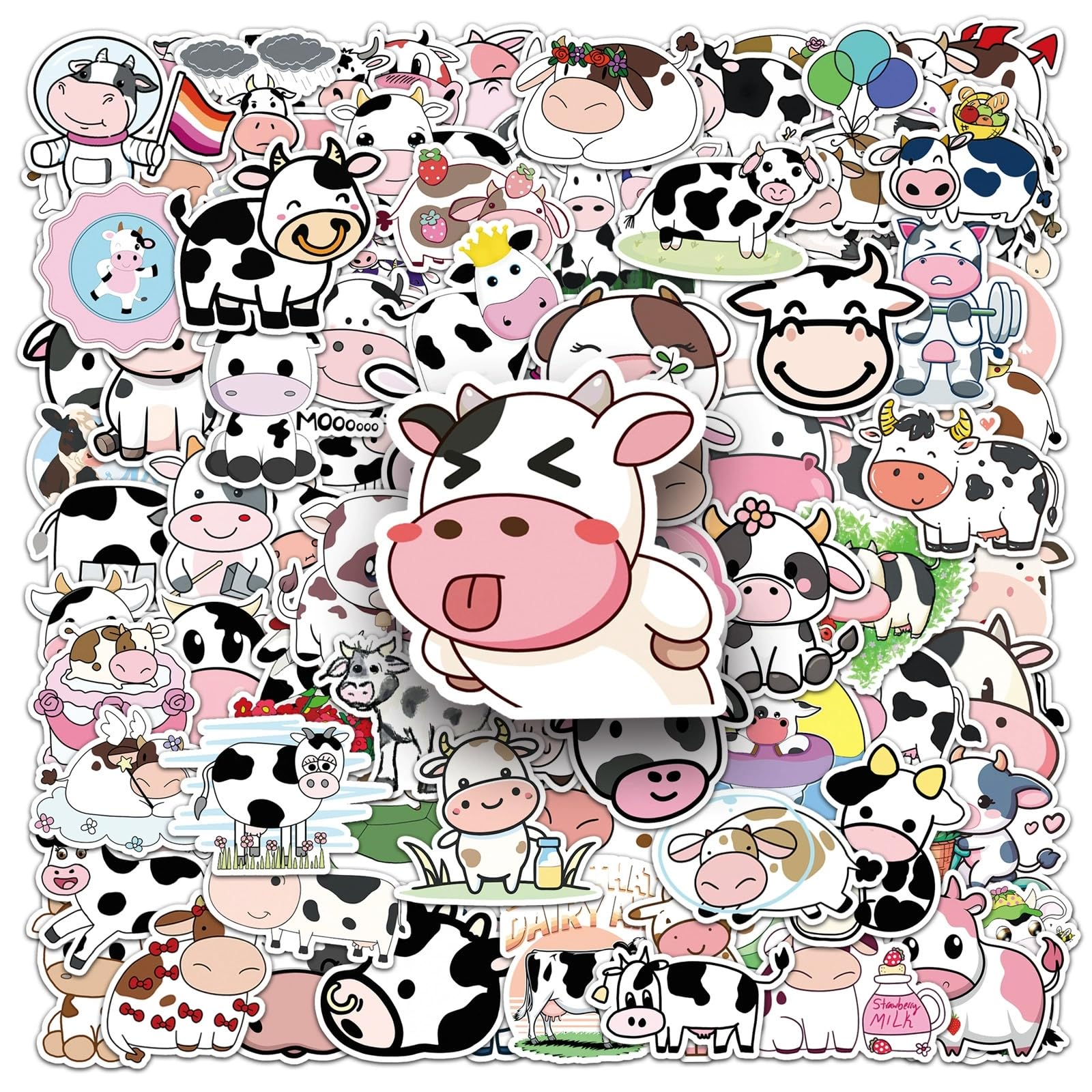 100 Pcs Cute Animal Cattle Stickers for Water Bottle Waterproof Sticker for Laptop Skateboard Phone Car Decals for Teens Adults for Party Favors Supplies Decor (Cows Stickers)