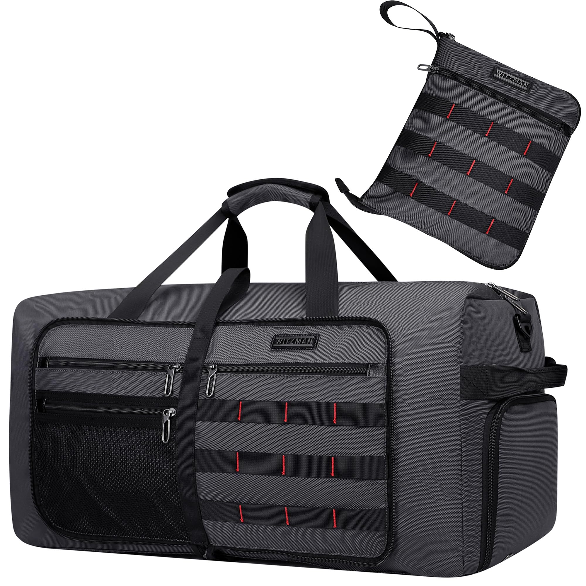 WITZMAN Foldable Duffle Bag for Travel 65L Lightweight Packable Duffel Bag with Shoes Compartment Overnight Bag for Men Women (B697 Silvery Grey)