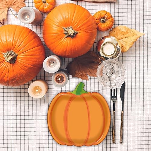 Miniatura 6 de 50 platos de papel de calabaza, platos desechables de calabaza de otoño, platos de postre de Acción de Gracias, platos de fiesta naranja para
