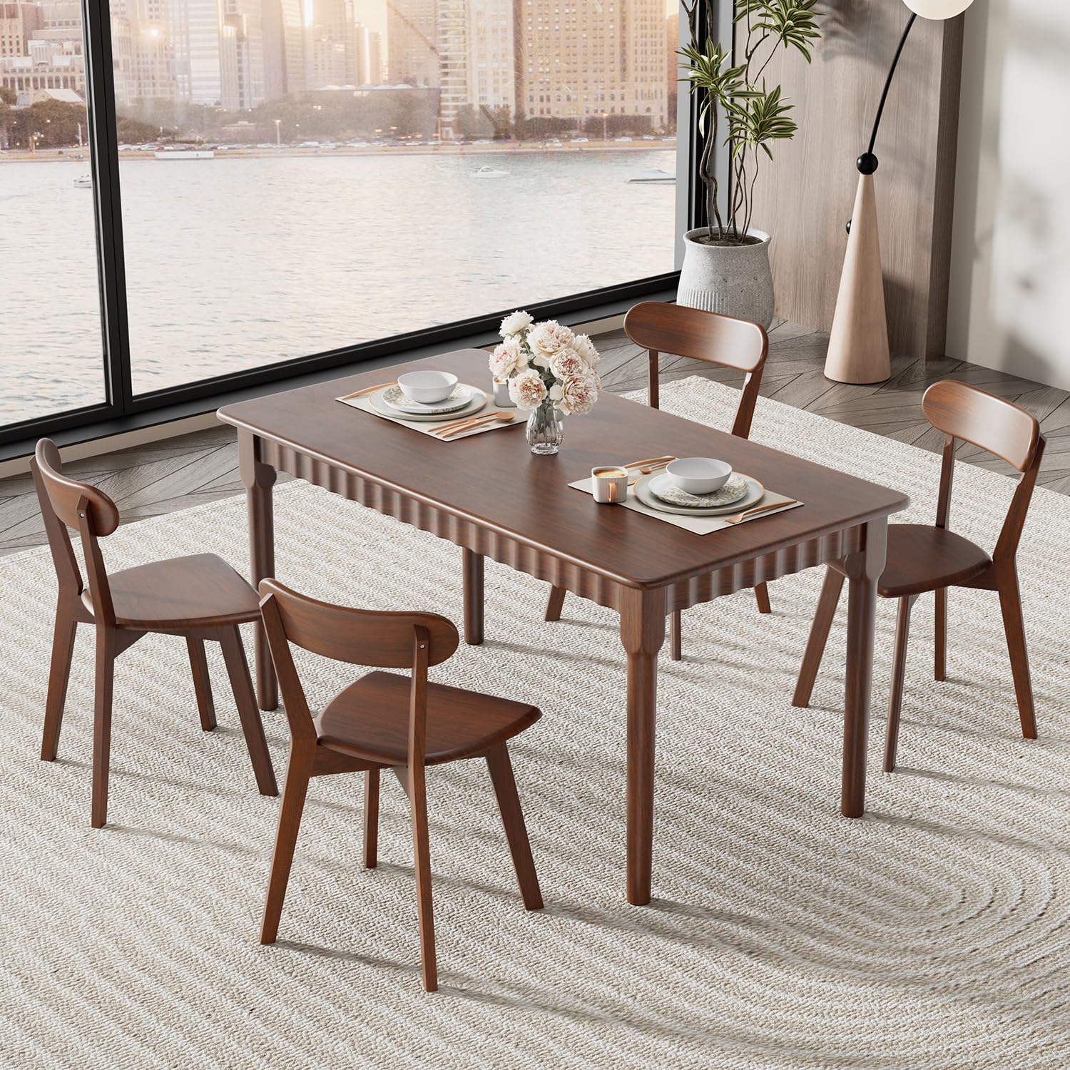 Photo 1 of *** MINOR DAMAGE***MORDEER 59 Inch Solid Wood Dining Table for 4-6, Farmhouse Kitchen Table with Large Tabletop, Mid Century Modern Table for Dining Room, Living Room, Kitchen, Easy Assembly, Walnut