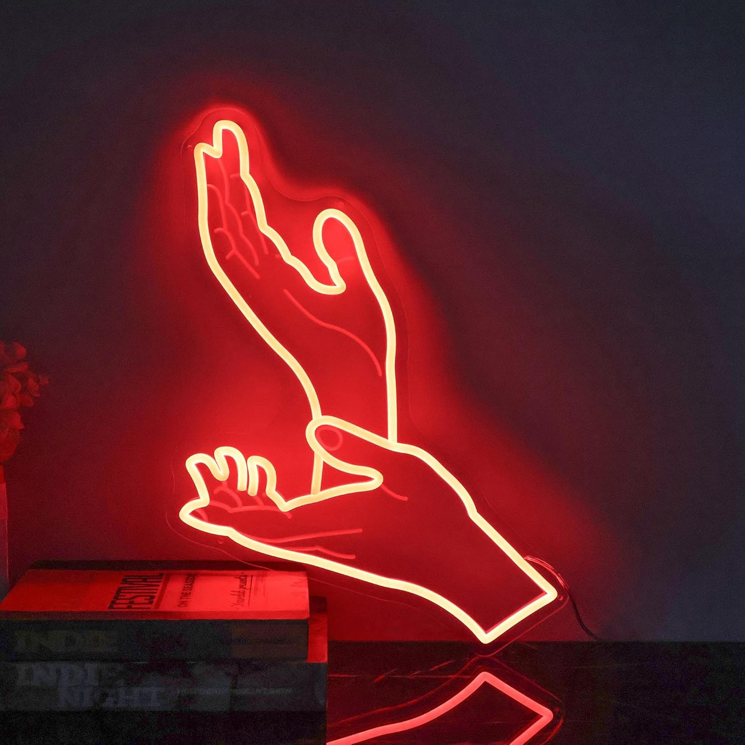Meanwhile Neon Sign – Red Clapping Hands LED Wall Light for Retro Aesthetic Decor, Quirky Room Accent, USB Powered Sign for Bedroom, Living Room or Lounge 15.7? ×10.5?