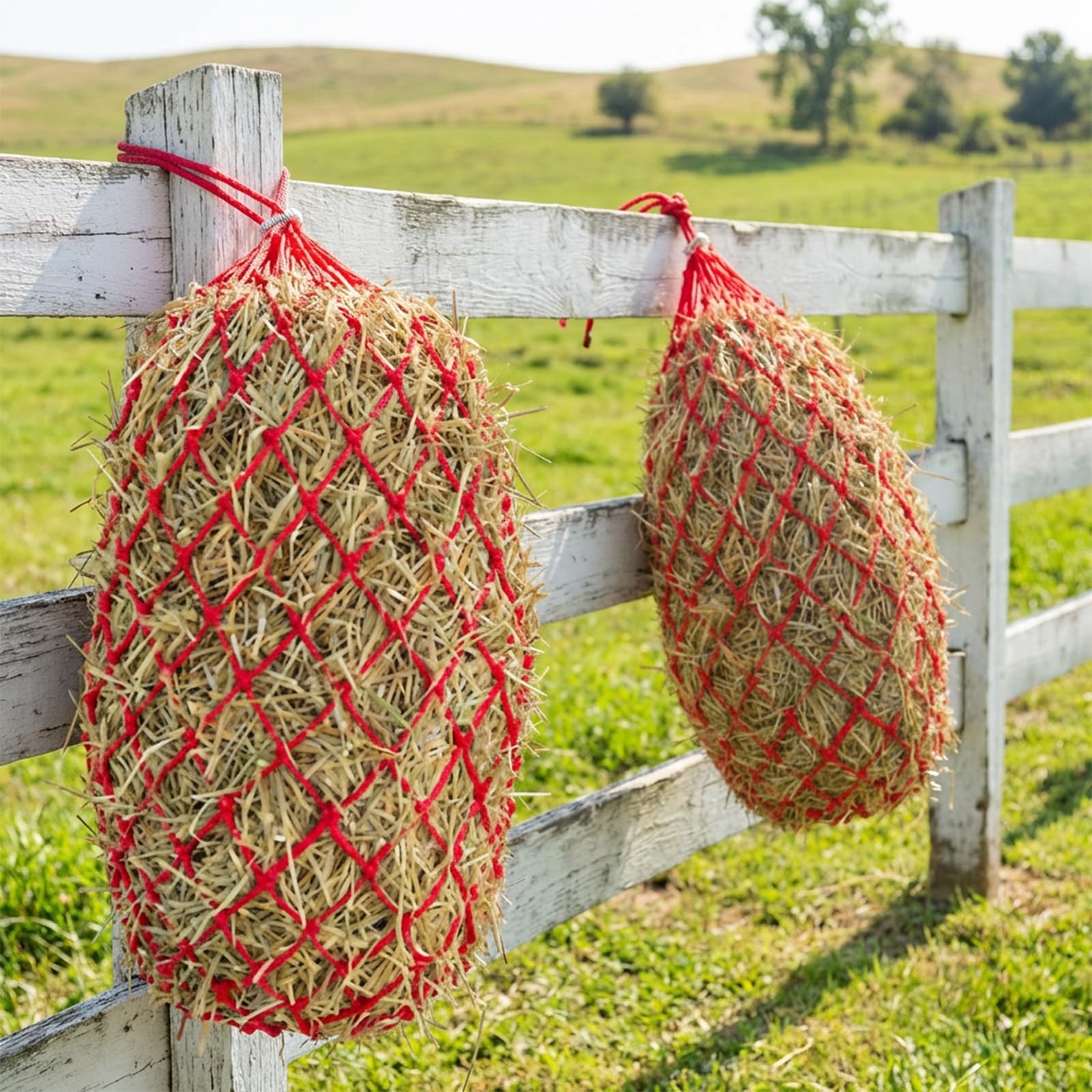 2 reti da fieno per cavalli, grandi 10 kg, rete da fieno a maglia stretta, 10 x 10 cm, borsa da pranzo, cavallo, balle rotonde per cavalli, per un'alimentazione adeguata, per cavalli, per una migliore