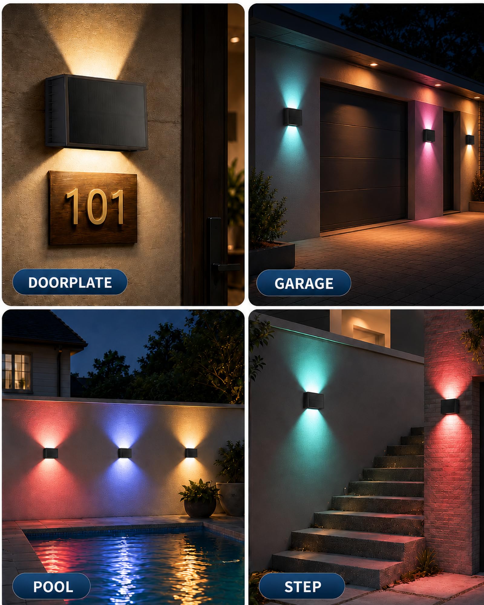 Photo 1 of CORESLUX Solar Wall Lights Outdoor, Color Changing, 6 Pack