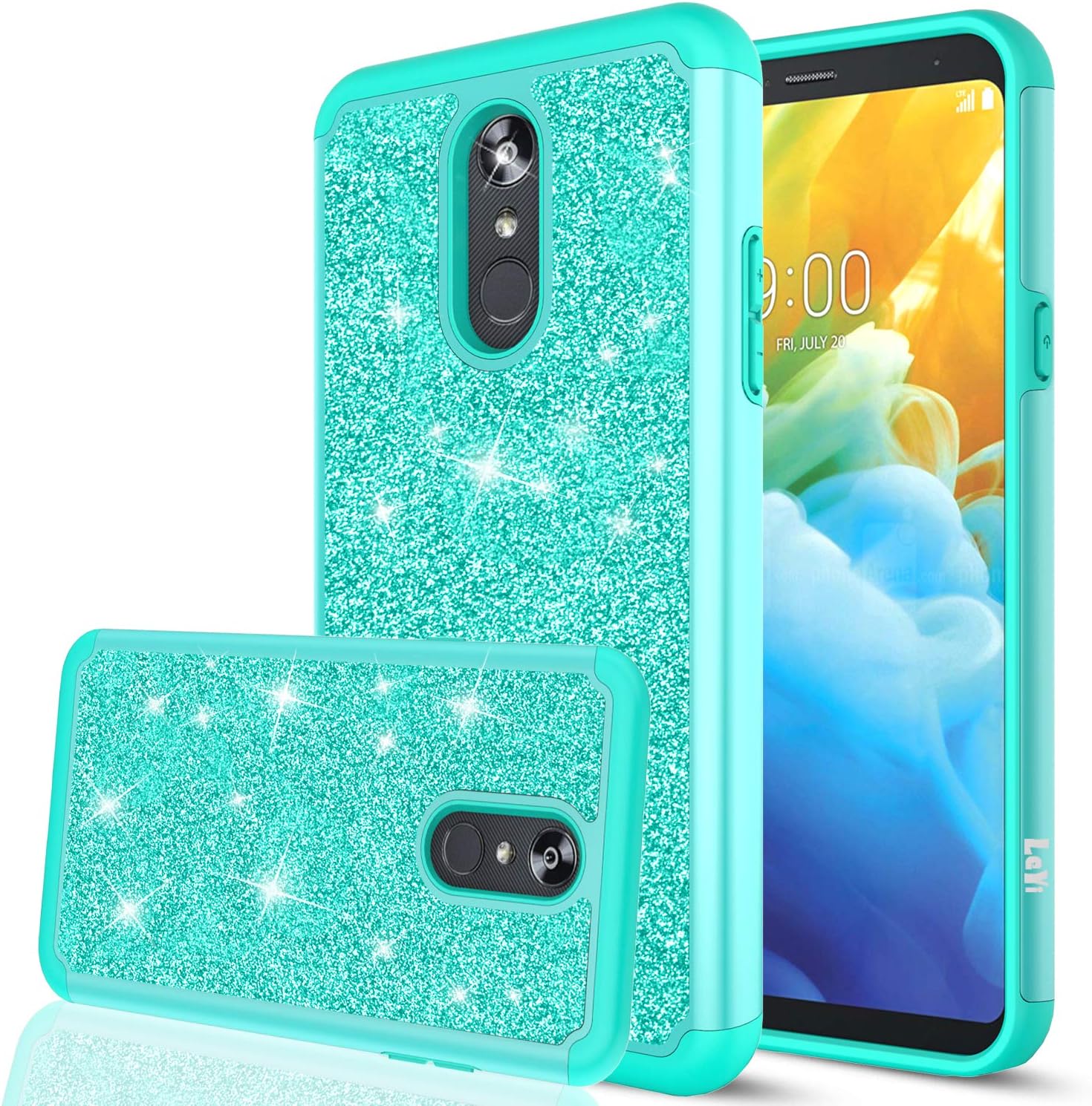 LeYi Compatible LG Stylo 5 Case for Girls Women, Glitter Bling Sparkle Cute Coral Dual Layer Heavy Duty Phone Cases for LG Stylo 5 TP Mint