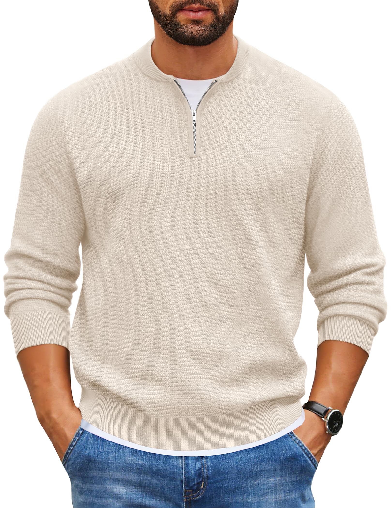 Mens Quarter Zip Pullover Slim Fit Knit Sweater Lightweight Mock Neck Casual Sweaters-image-40