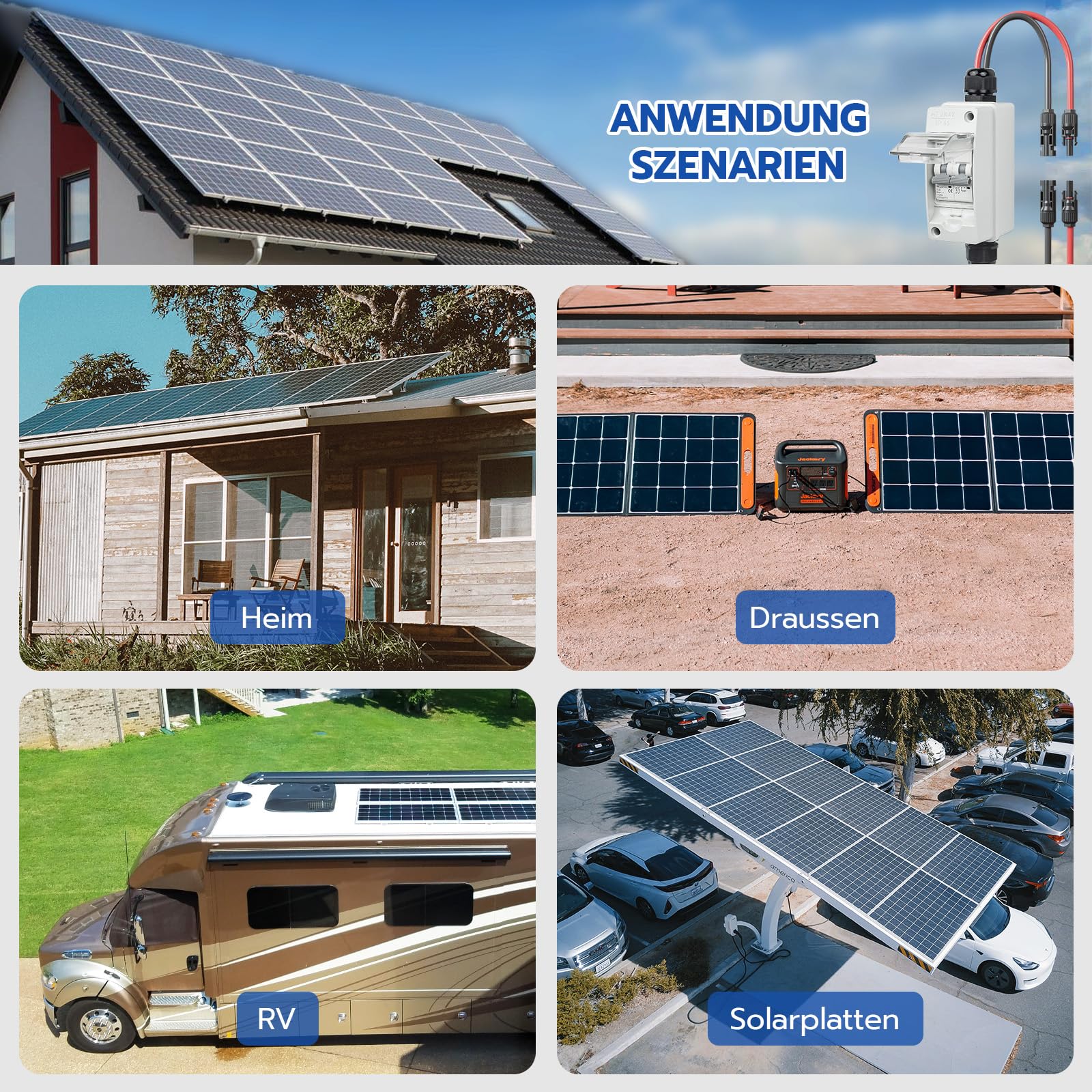 PV Sicherungsautomat 2 Polig für PV Anlage,IP65 Wasserdicht Gehäuse Verteilerkästen,DC Trennschalter Leitungsschutzschalter mit Photovoltaik Kabel (30A DC500V)
