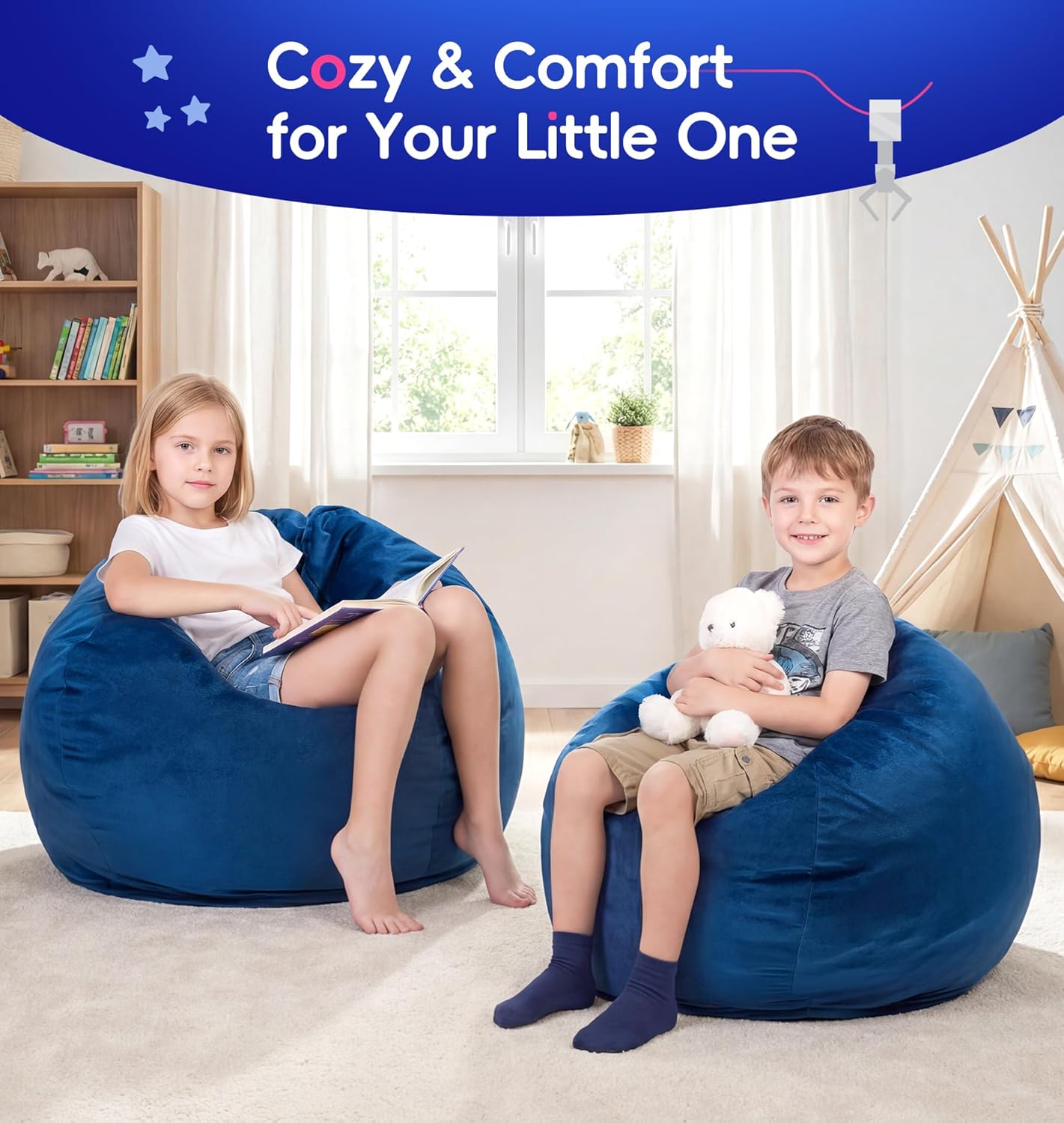 fond + found 2FT Bean Bag Chair Small Bean Bag with Removable Washable Cover, Memory Foam Comfy Bean Bag Chair with Handle & Side Pocket for Classroom, Living Room, Bedroom, Gaming