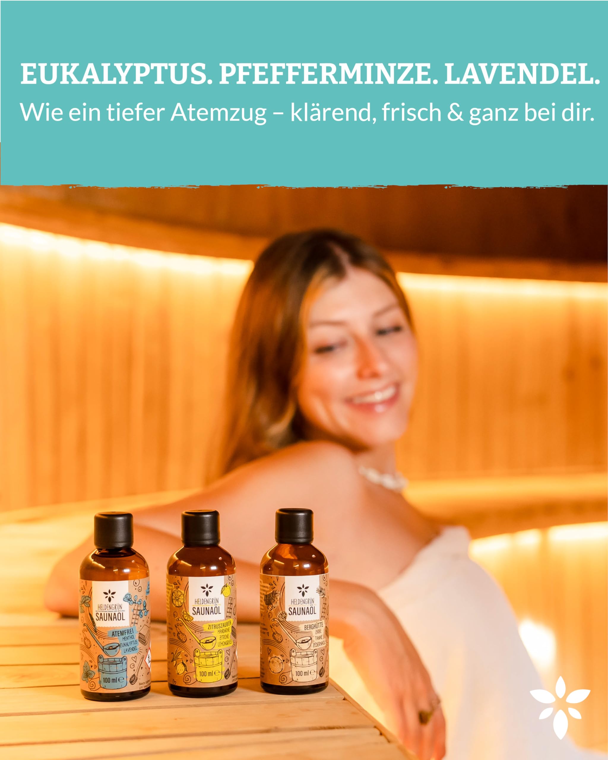 Heldengrün Infusion de sauna bio sans respiration [véritables huiles biologiques, 3 parfums] – Huile de sauna avec menthol, eucalyptus et lavande – Infusion pour sauna naturel avec huile essentielle