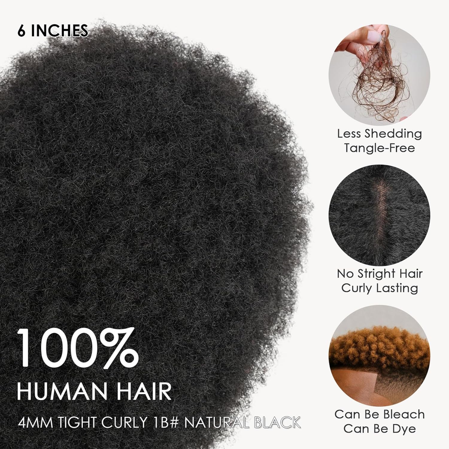 Afro Toupee 4MM Tight Curly Hair for Black Men, 100% Human Hair Repalcement System for Men 8x10inch Breathable Transparent Lace Base Hairpiece Arican American Wigs(4MM, 1B# Natural Black)