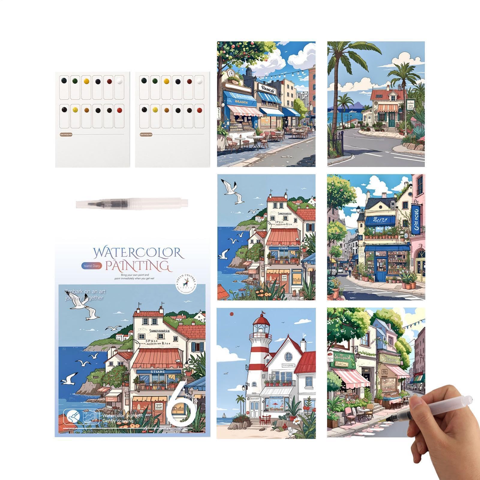 Set de acuarela para adultos con bloc portátil de 12 colores para escuela y hogar