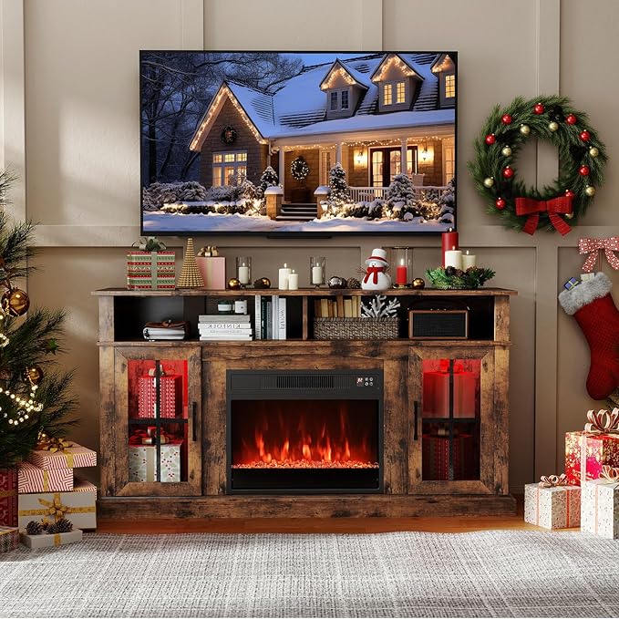 Soporte para TV Chimenea Eléctrica Tangkula 58" Rústico Marrón miniatura 3
