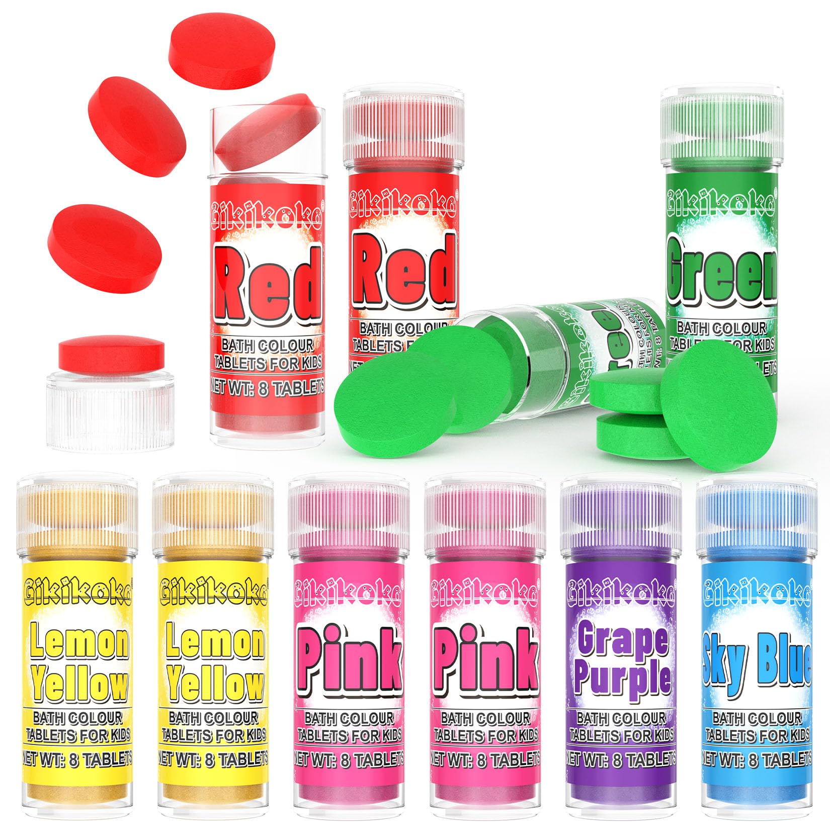 Bath Colour Tablets - Gikikoko 80 Counts Bath Colour Tablets, No Fragrance Gentle on Skin Food Grade, Bathtime Fun - 6 Colours