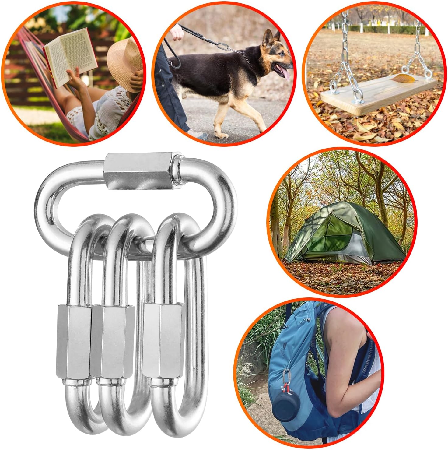 40Pack Heavy Duty Chain Links, 1200lbs Capacity 5/16” Quick Link Locing Carabiners, Thread Quick Link Connector for Safe Chain Gym Swing Hammock Shade Sails, 3.2 Inch Carabiner Clips Repair Chain