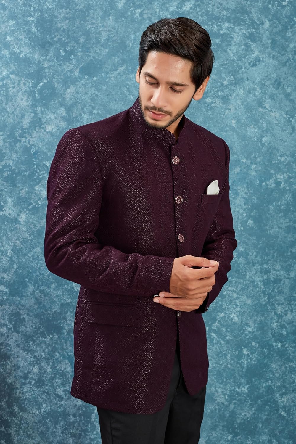 Men's Indian Ethnic Jacquard Silk Jodhpuri Casual Slim Fit Waist Coat Bandhgala Jacket