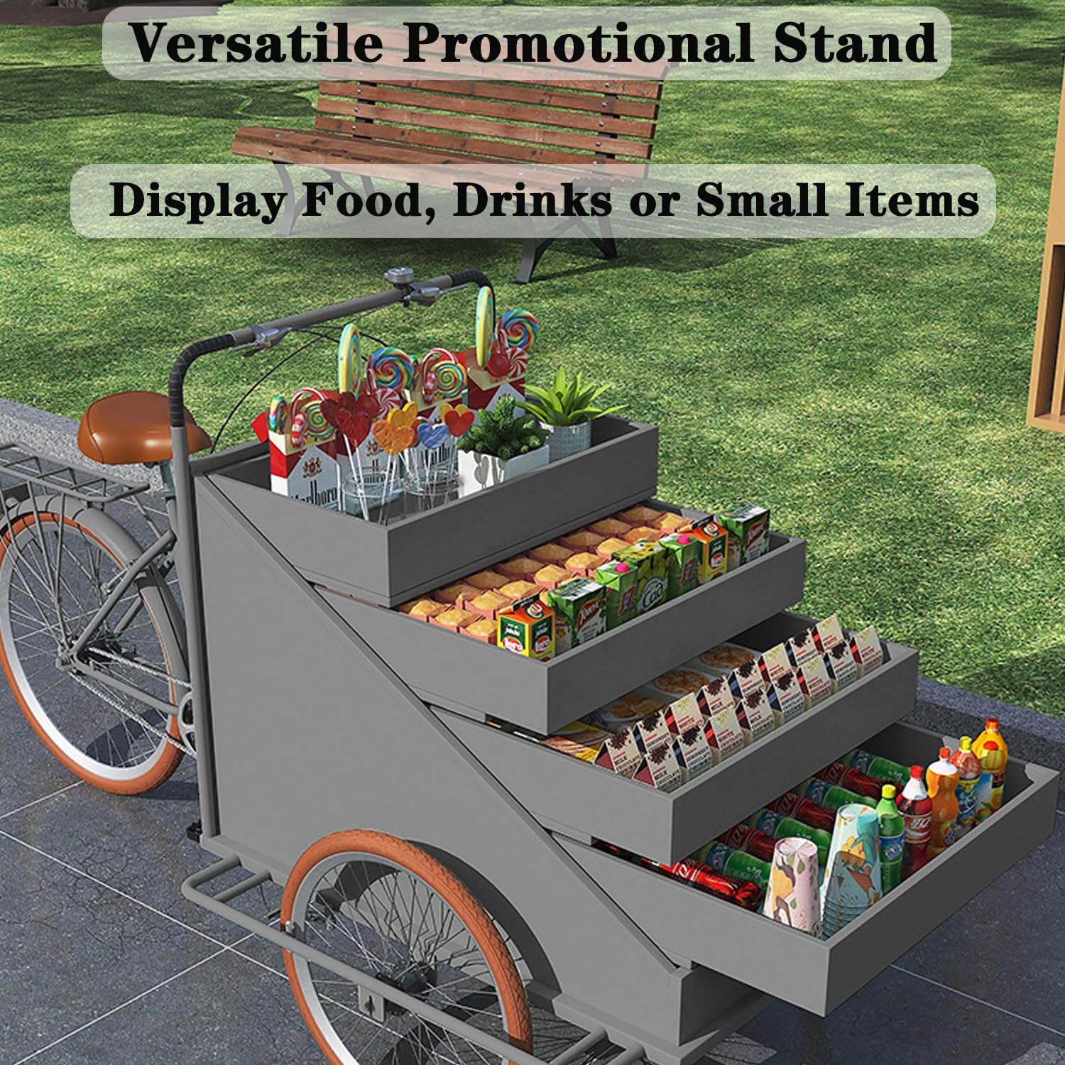 Triciclo móvil expendedor con sombrilla, Carrito de Flores, Carrito de Comida y Bebida, quiosco de Mercado de Agricultores, para Bodas, Fiestas o Eventos,Blanca
