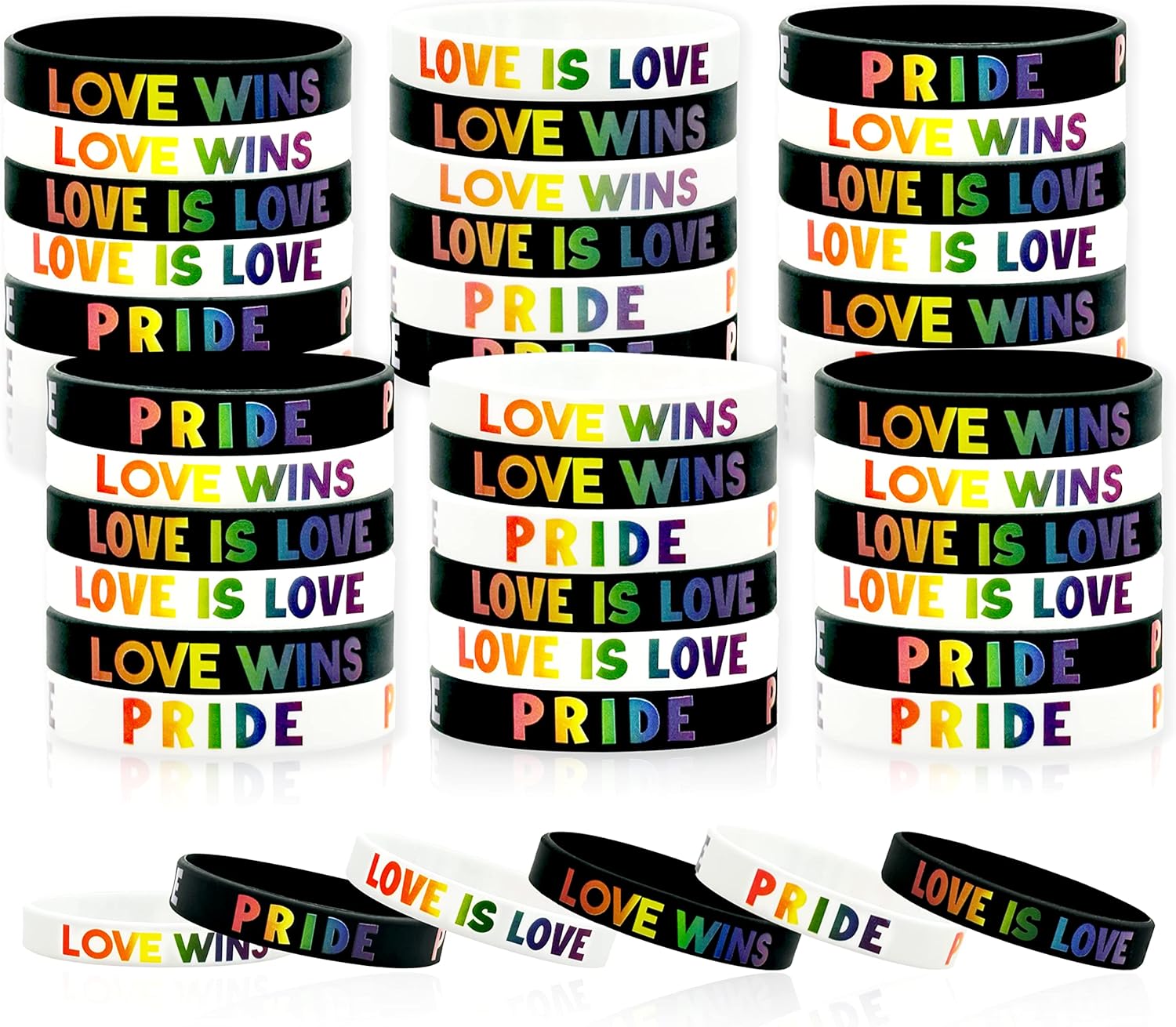 Cinrobiye 30 Pcs Rainbow Pride Wristbands Gay Pride Silicone Bracelet LGBT Accessories Love Gay Lesbian Rainbow Stuff Wristbands Sports Rubber Bracelets Gifts for Gay Party Decorations Supplies