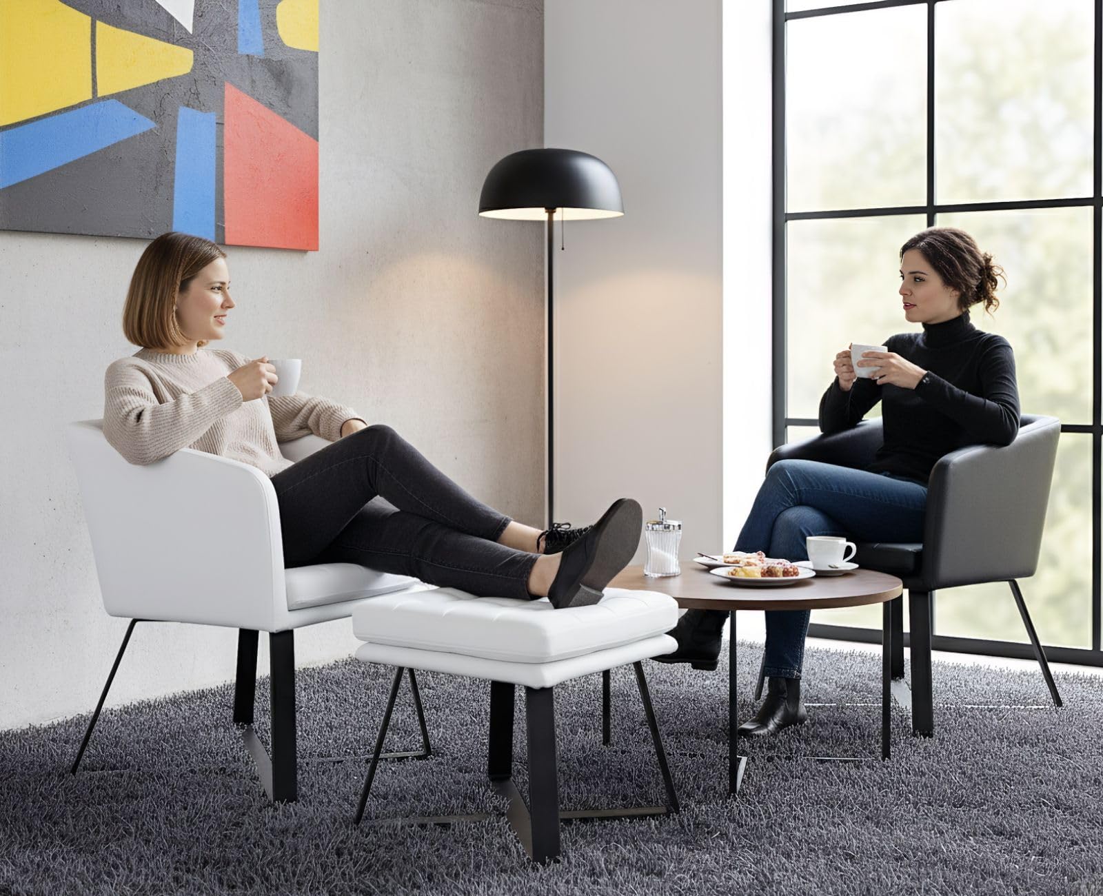 chairus Fauteuil de Salon avec Repose-Pied, Fauteuil Relax avec Pieds en Métal, Chaise Scandinave en Velours pour Salon, Chambre, Beige