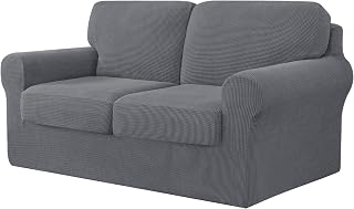 CHUN YI 5 Pieces Stretch Sofa Cover 2 Seater with Two Separate Cushions and Backrests Stylish Jacquard Spandex Fabric Sofa Slipcover for Living Room Furniture Protector(2 Seater，Light Grey)
