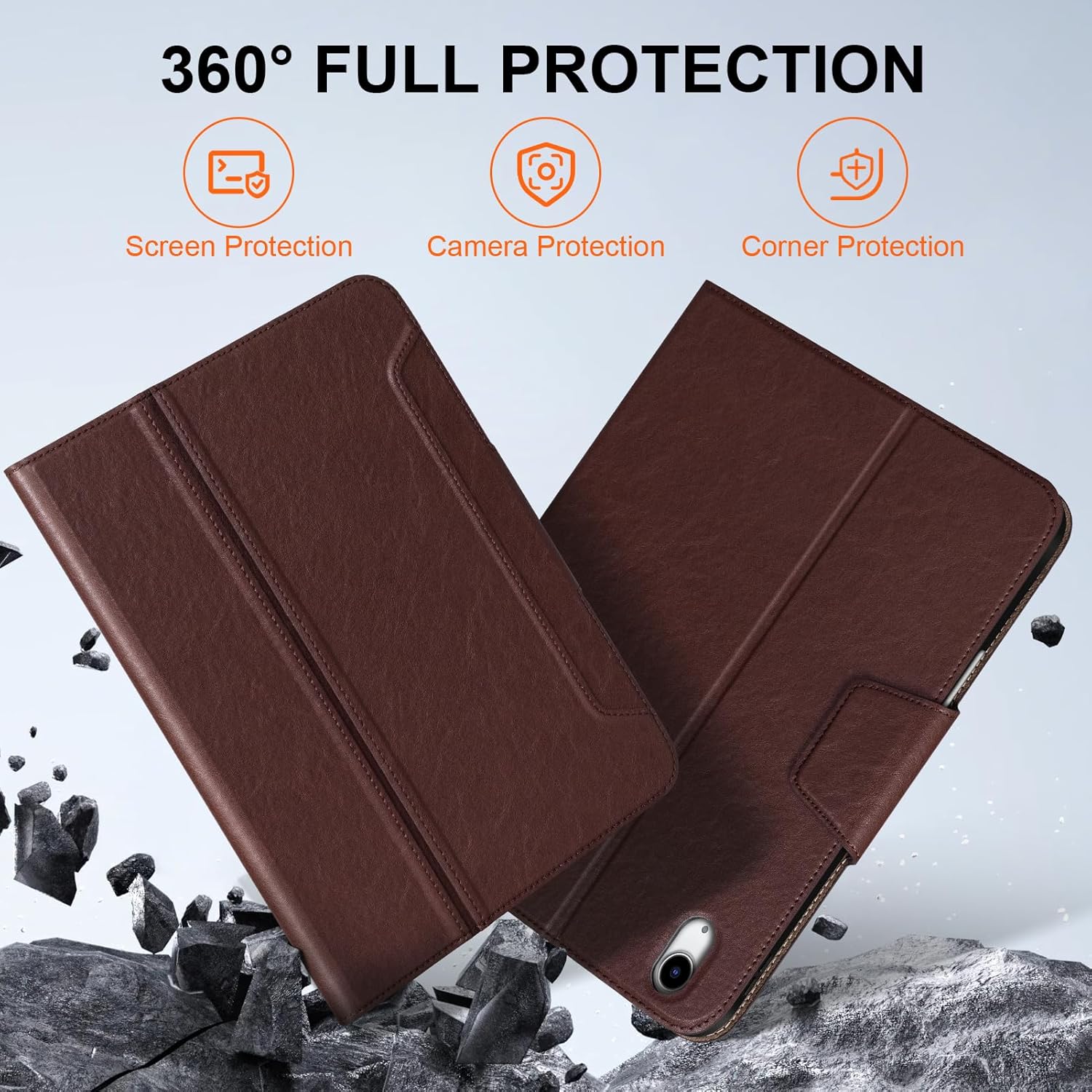 Case for iPad 12th/11th Gen 11 Inch 2026 & iPad 10th Gen 10.9 Inch, with Pencil Holder, Auto Wake/Sleep, Adjustable Stand, Protective Leather Folio with Buckle Red Brown