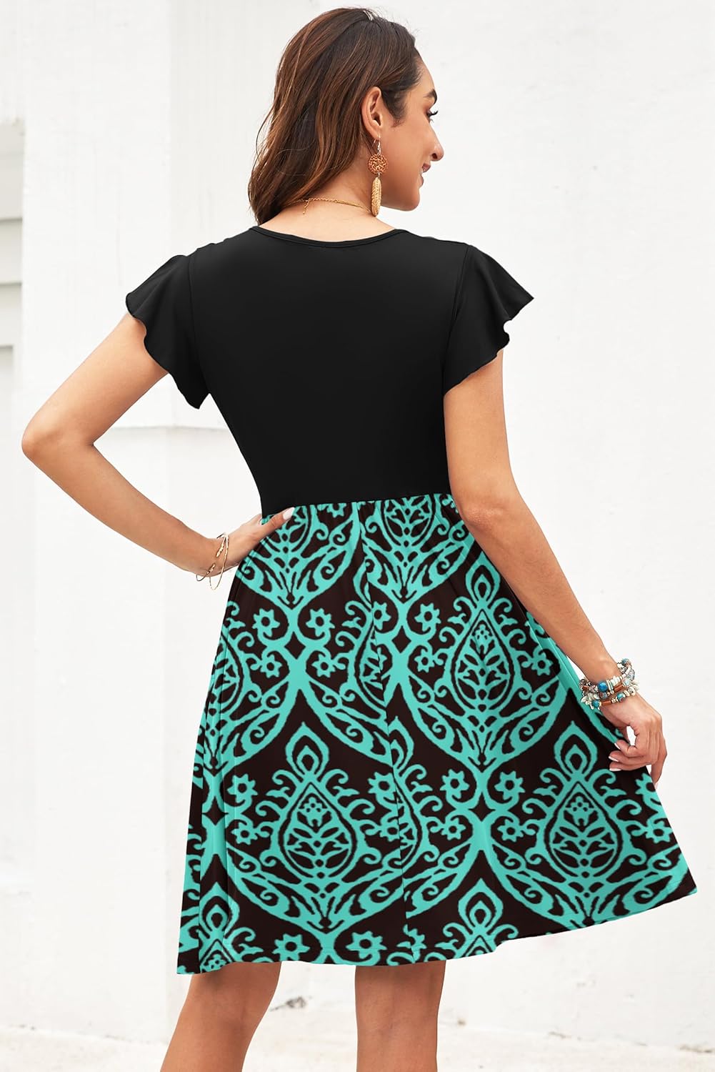 WNEEDU Summer Dresses for Women 2025 Ruffle Sleeve Casual Sundress Swing Elastic Waist Dress with Pockets - Image 4