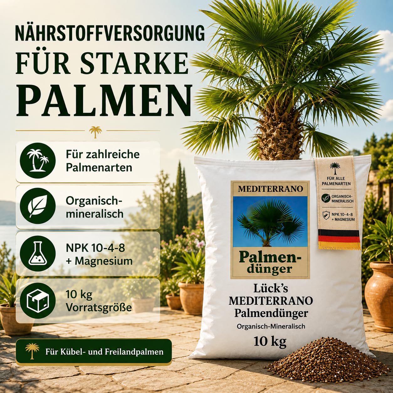 "Mediterrano - Fertilizzante per palme, perfetto per palme dure, crescita forte e foglie sane!", 10 kg