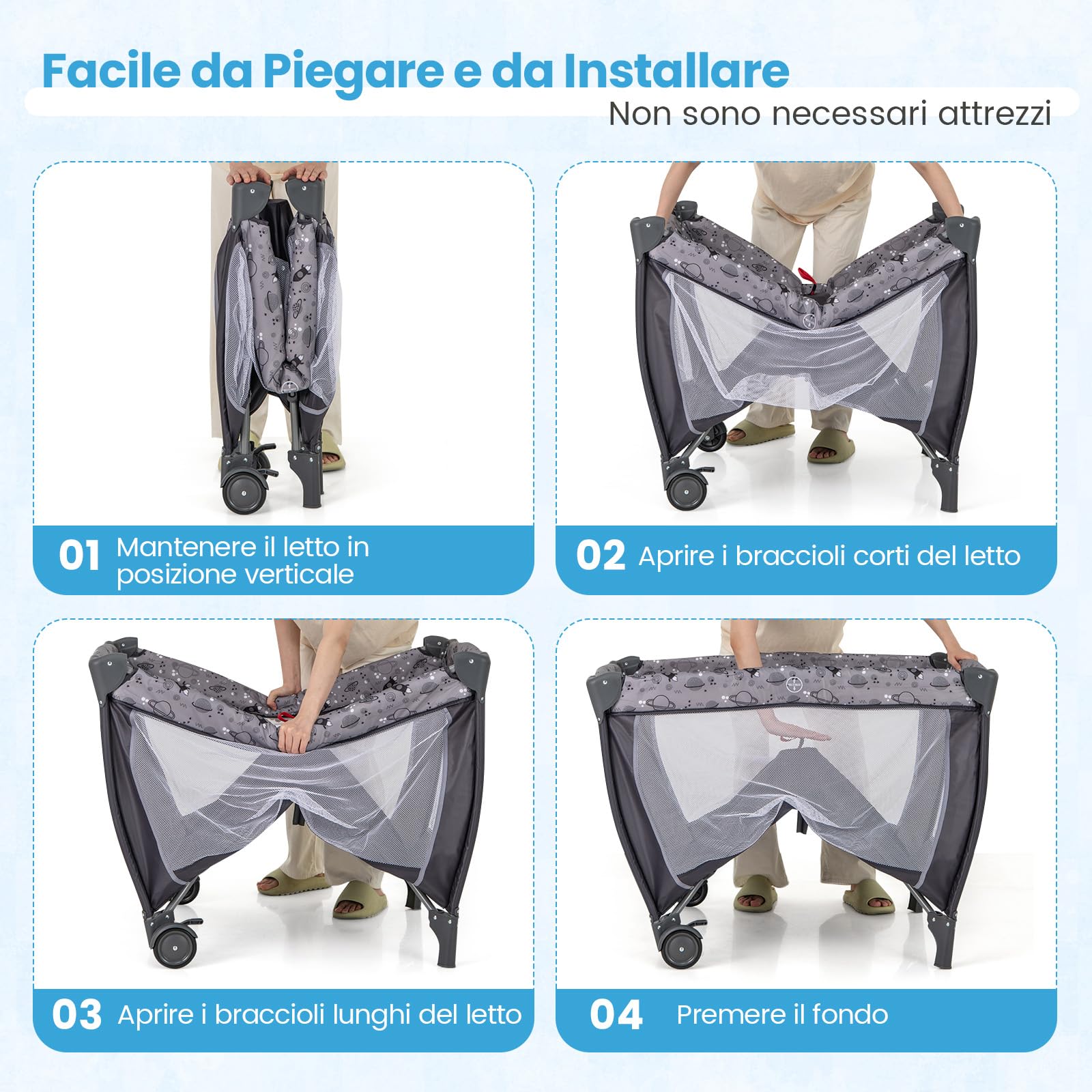COSTWAY 3-in-1 Lettino da Campeggio per Bambini, Lettino Portatile per Neonati con Fasciatoio, Culla Pieghevole con Materasso e Borsa da Trasporto, 2 Ruote Bloccabili, per Bambini 0-36 Mesi