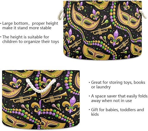 Miniatura 3 de FRODOTGV Mexican Cinco De Mayo Fleur De Lis Beads Carnival storage basket foldable and waterproof toy storage bin circle with sturdy handle stuff