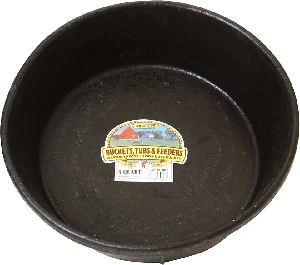 Little Giant® Heavy Duty Rubber Tub | Durable Rubber Feed Pan | Indoor & Outdoor Feed Bucket | 8 Quarts