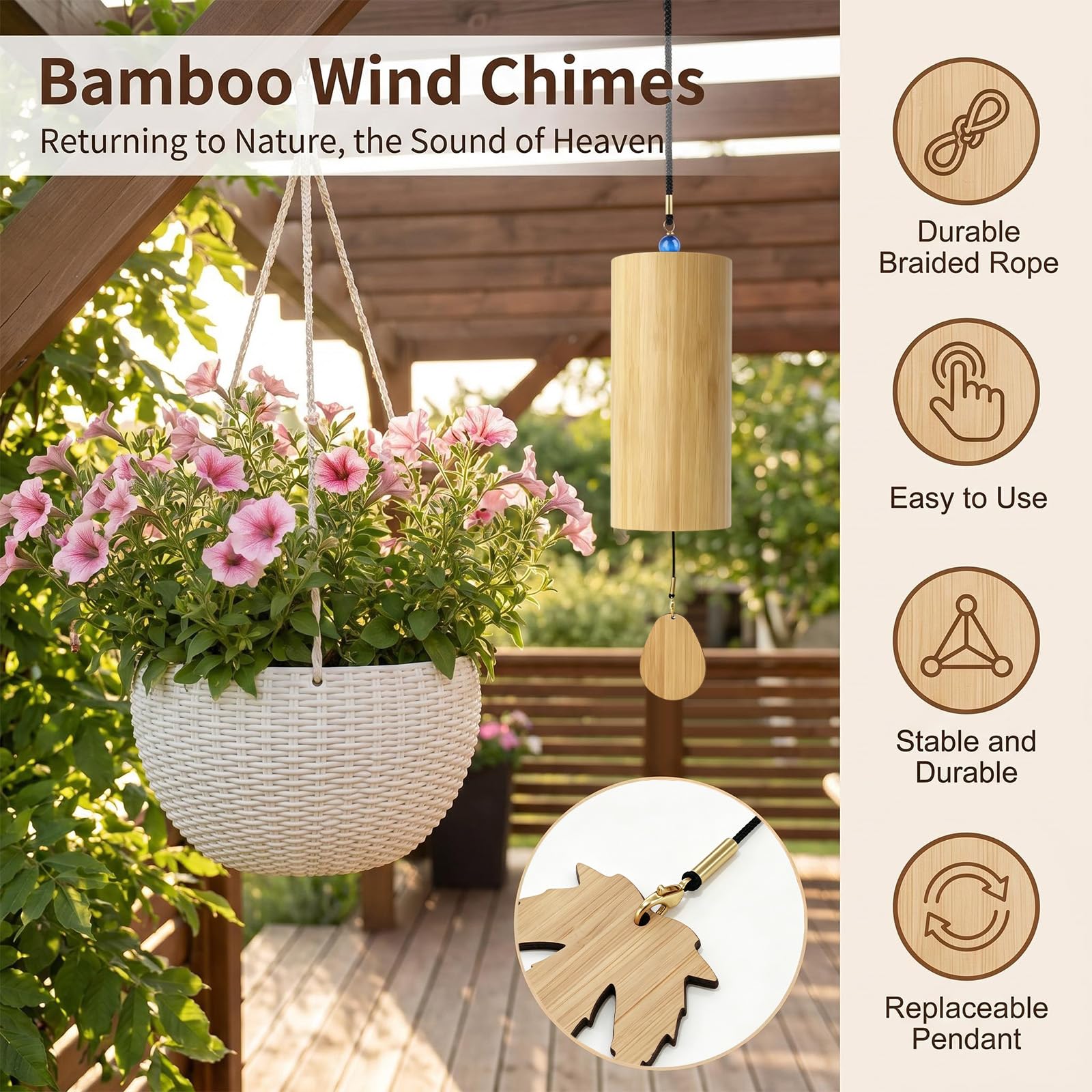 Carillones de viento de bambú japonés, Koshi de bambú para meditación de sonido, yoga, jardín y más, acorde F de primavera Breeze