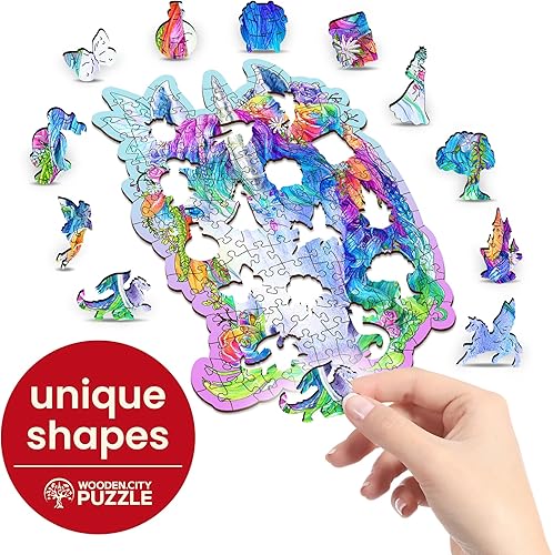 Miniatura 4 de WOODEN.CITY Wood Puzzles - Rompecabezas de 150 piezas con diseño de unicornio con estilo de unicornio para adultos, rompecabezas de madera