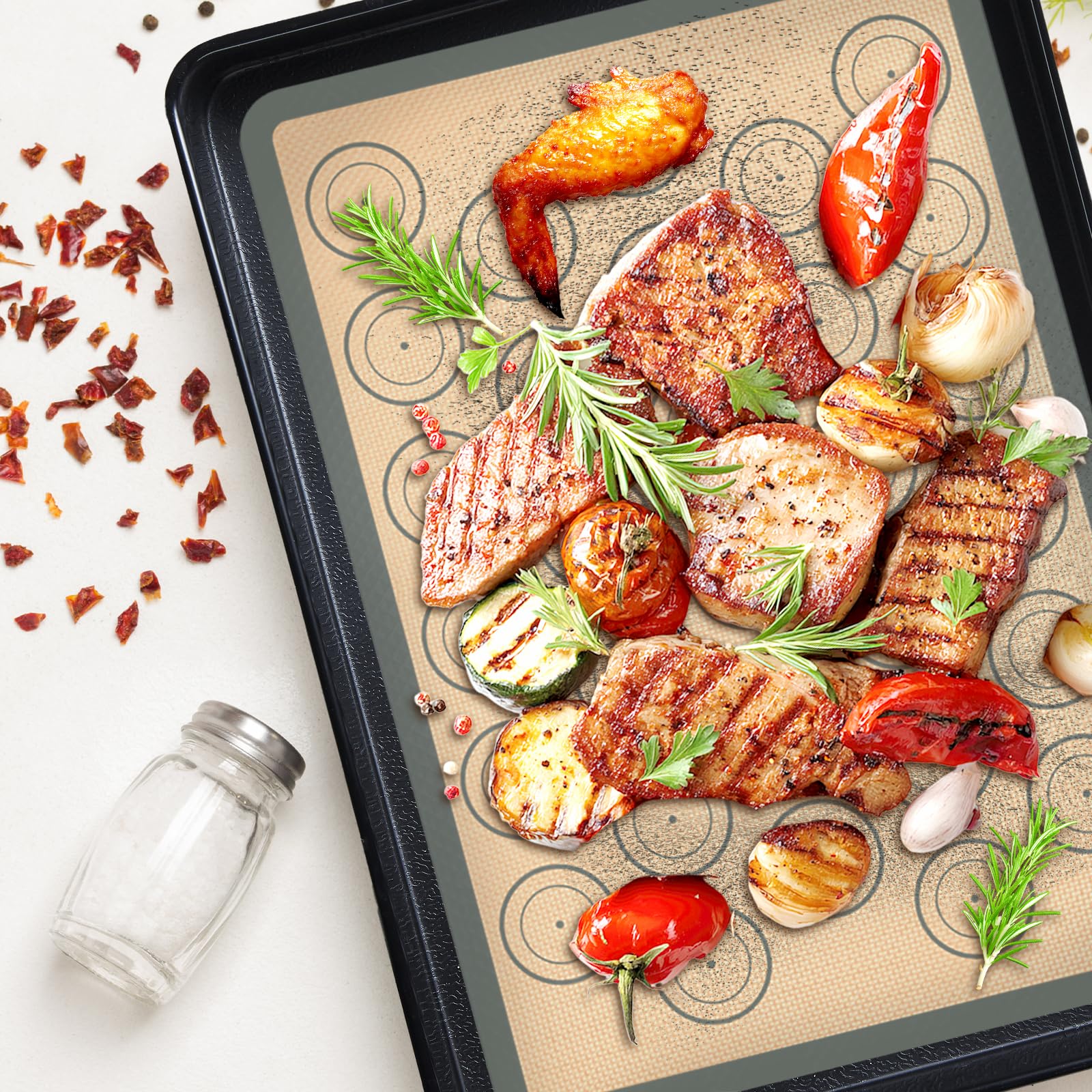 Silikon-Backmatte 6er Set, Silikonmatten zum Backen, Backbleche antihaftbeschichtet für Macaron, Kekse, Pizza, Brot und Gebäck, Backzubehör für Ofen, Lebensmittelqualität wiederverwendbar