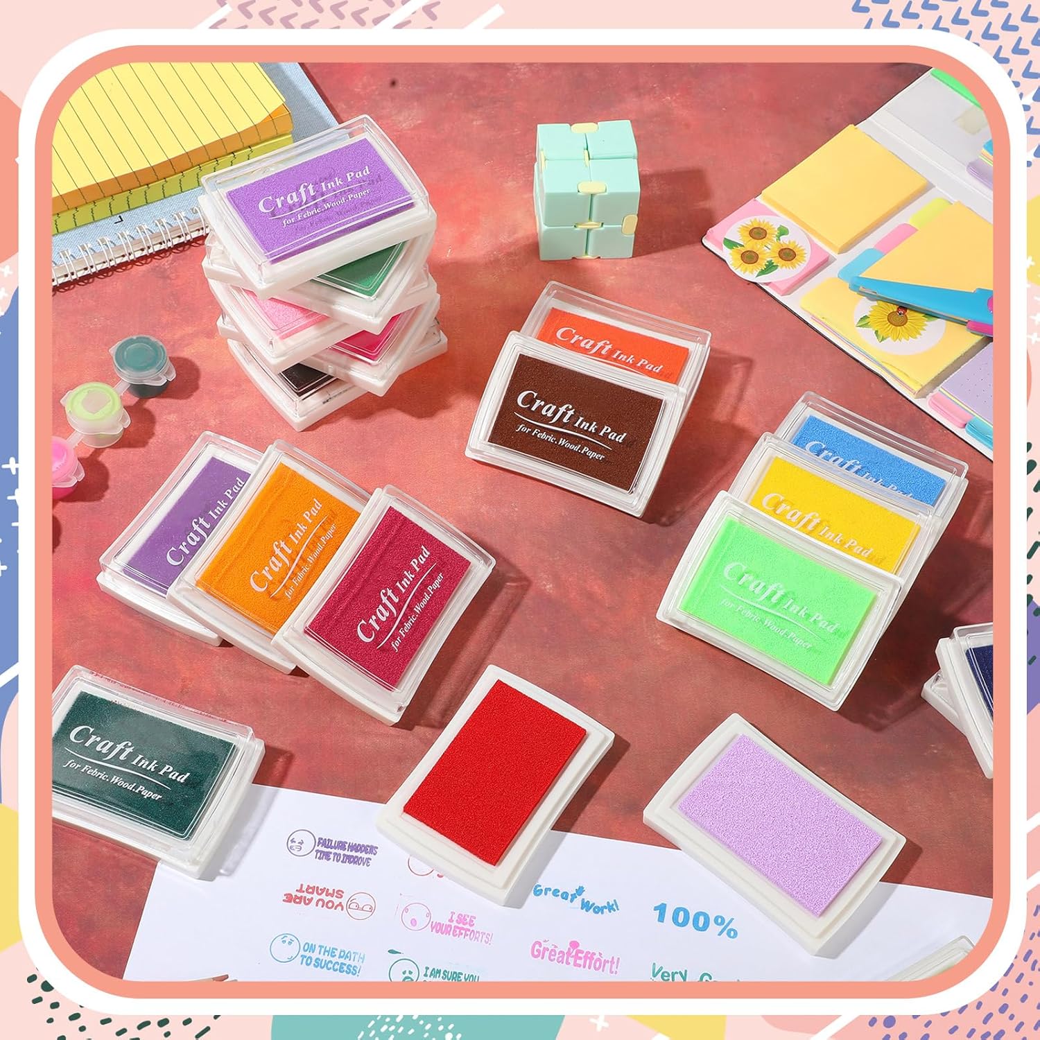 Jexine 30 Colors Stamp Pad Washable Stamp Ink Pad Craft for Kids Finger Print for Rubber Card Making, Stamping, Scrapbooking Best Gift for Kids